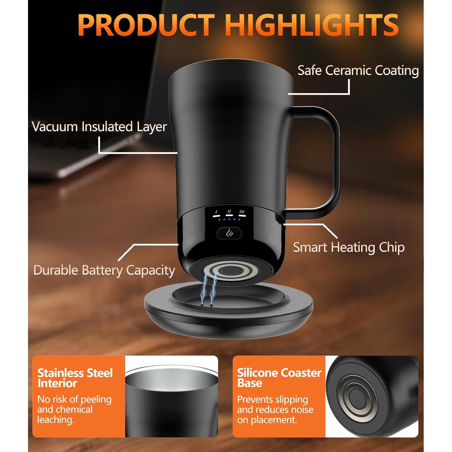 Taza de café inteligente PUSEE F2 14oz control temperatura 65°C