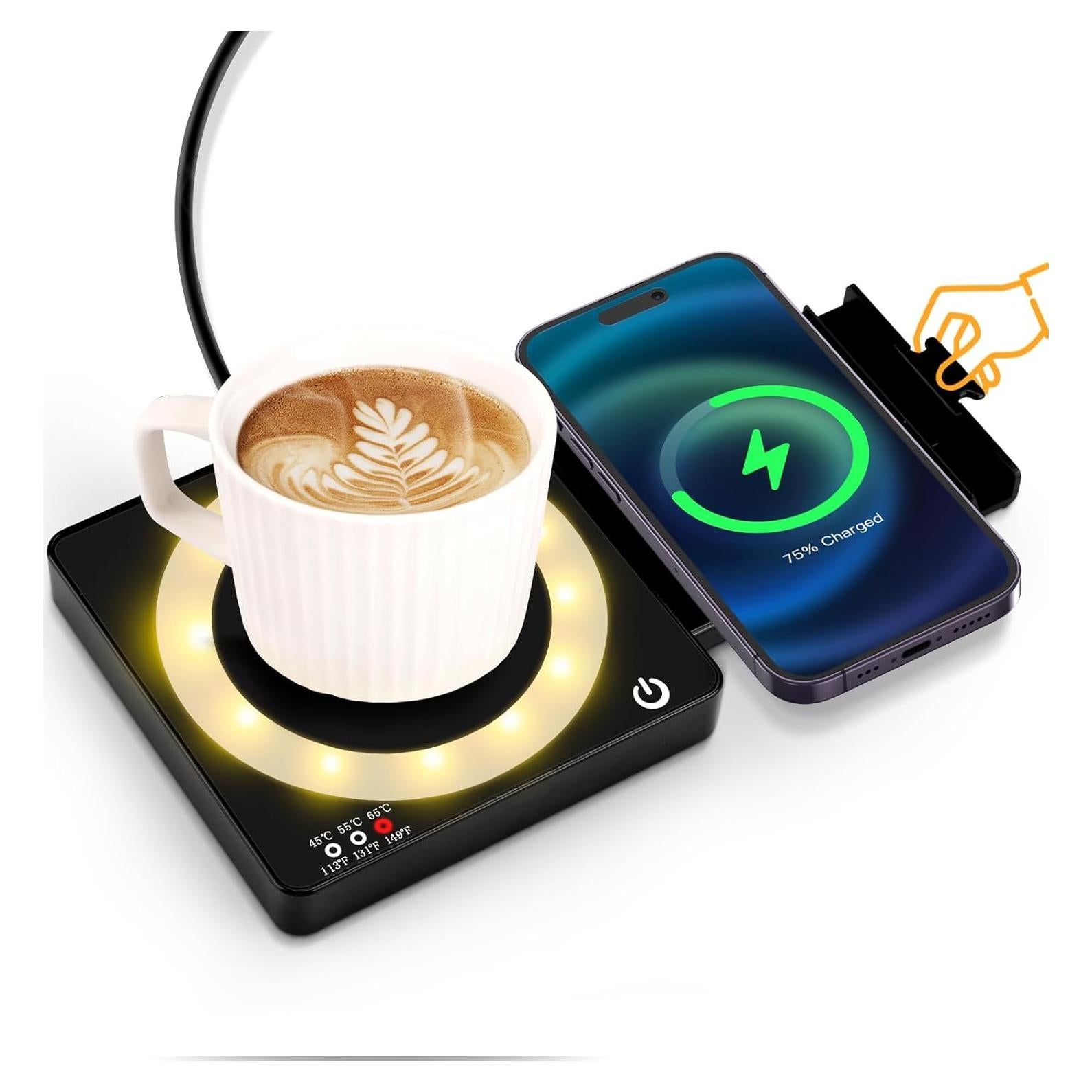 Calentador de Tazas 3 en 1 AUDRWALL con Cargador Inalámbrico 15W