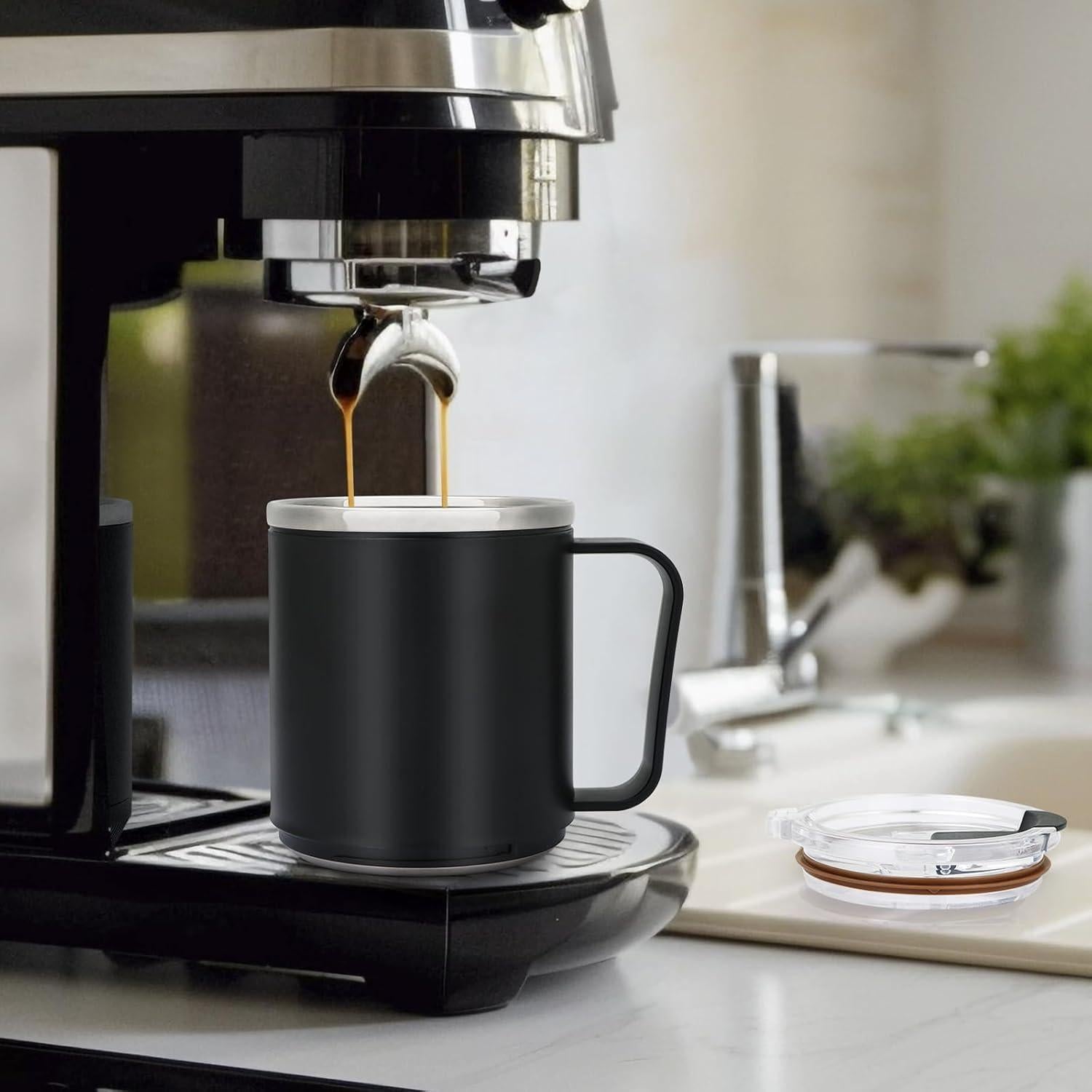 Taza de Café VOBAGA 15oz Acero Inoxidable Negro con Asa