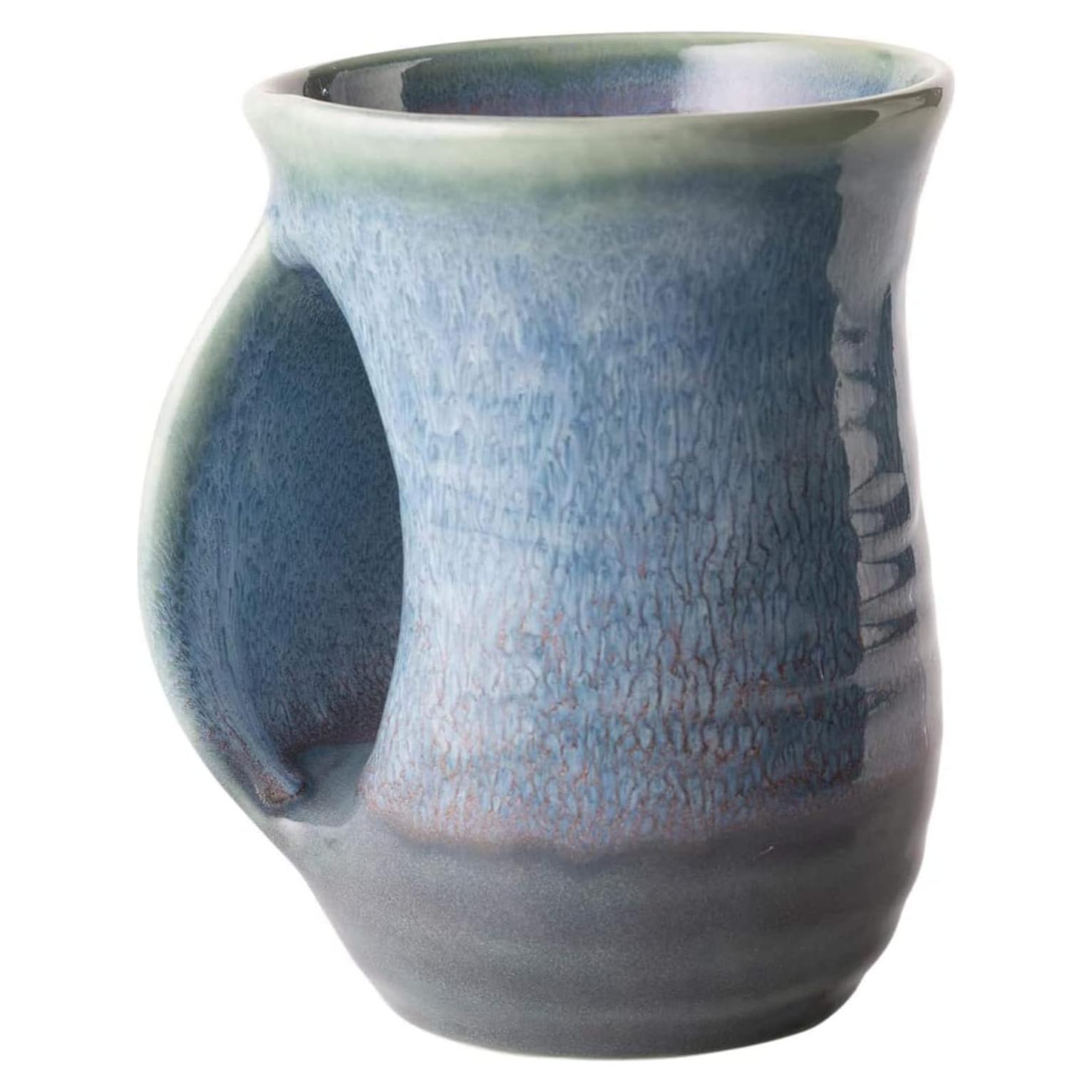 Taza Calentadora de Manos GUTE Cerámica Azul Laguna Mano Izquierda
