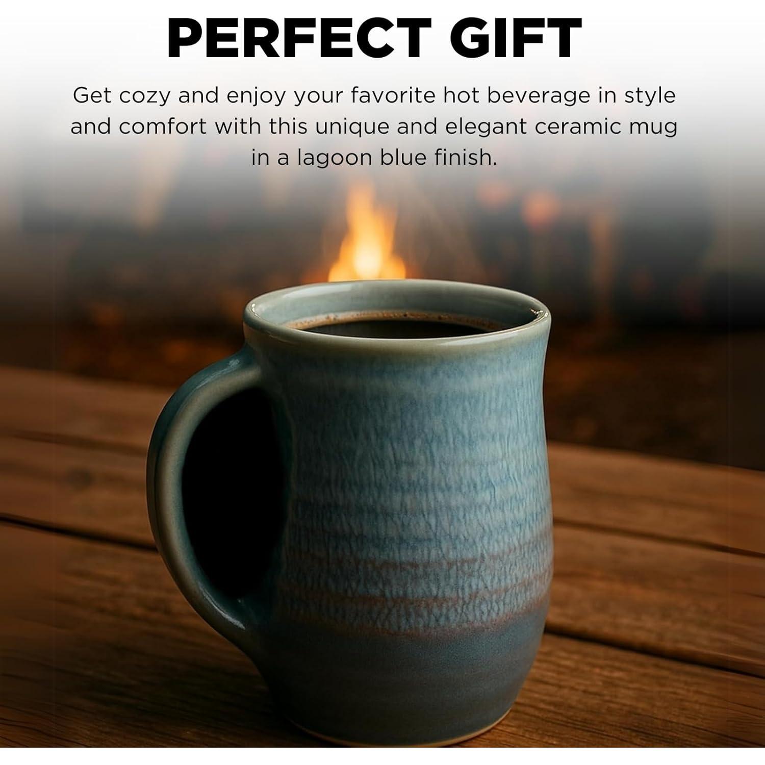 Taza Calentadora de Manos GUTE Cerámica Azul Laguna Mano Izquierda