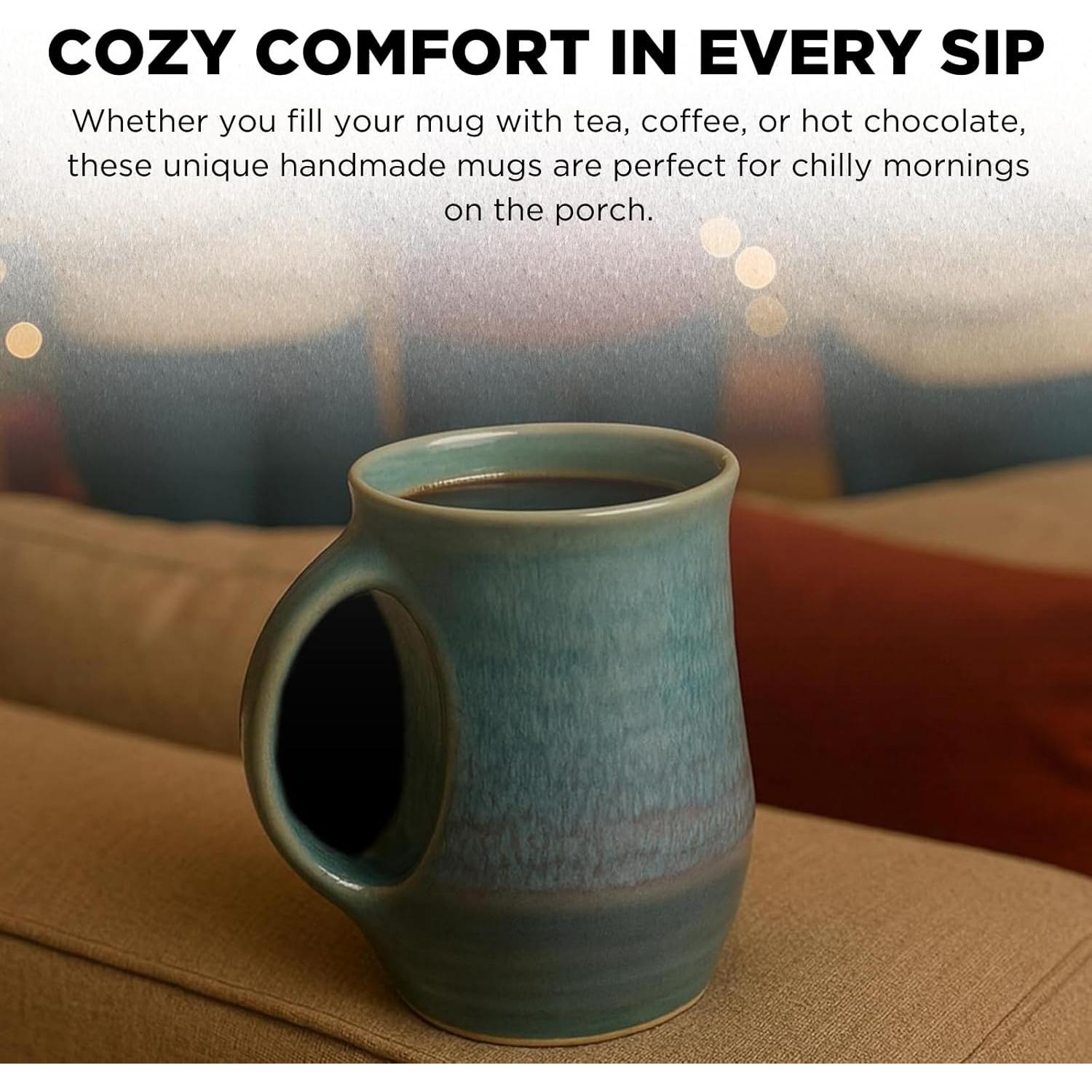 Taza Calentadora de Manos GUTE Cerámica Azul Laguna Mano Izquierda