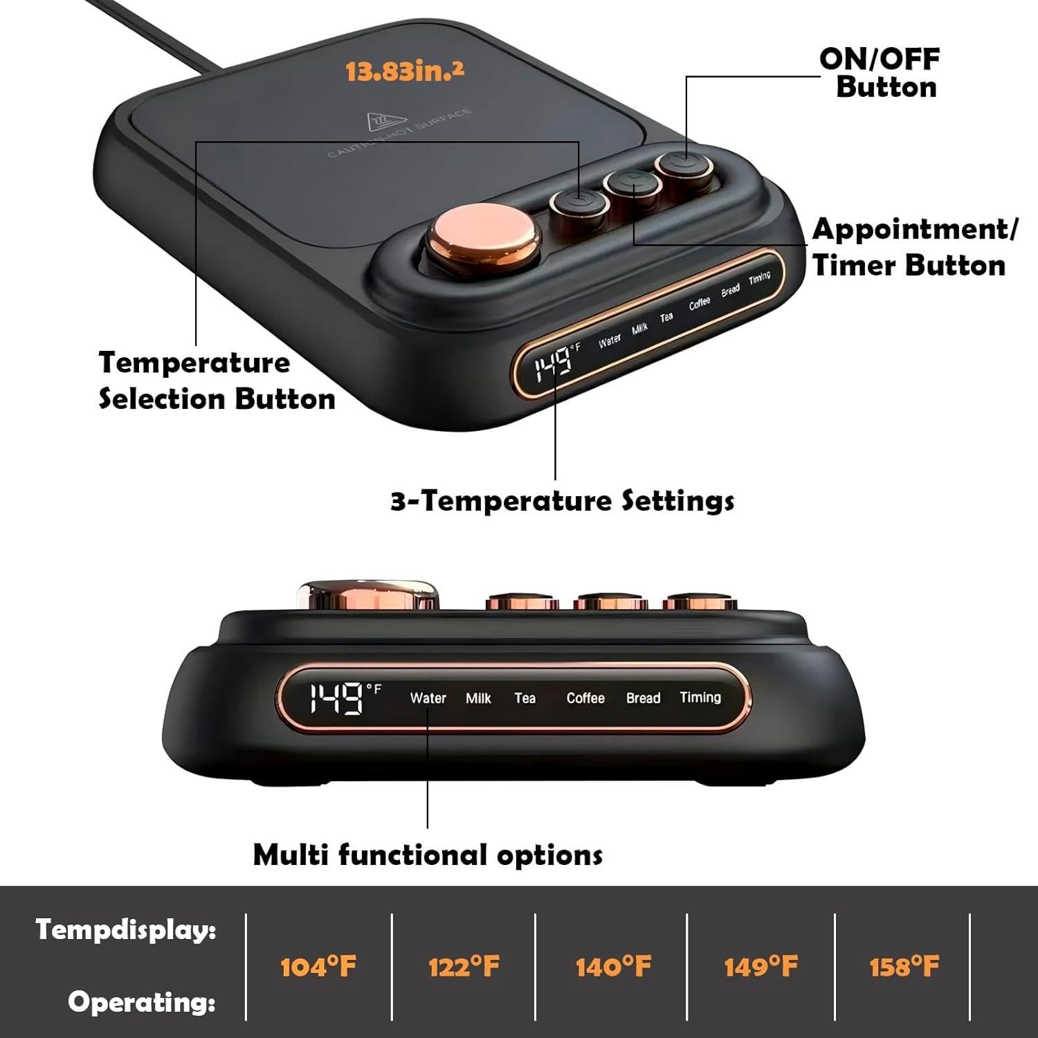 Calentador de Taza Inteligente VividLife AMY09 40W Negro