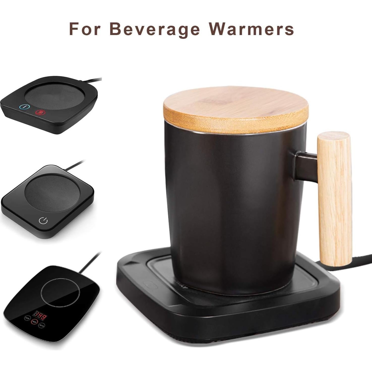 Taza de Cerámica HOWAY 414 ml con Tapa de Madera y Fondo Plano