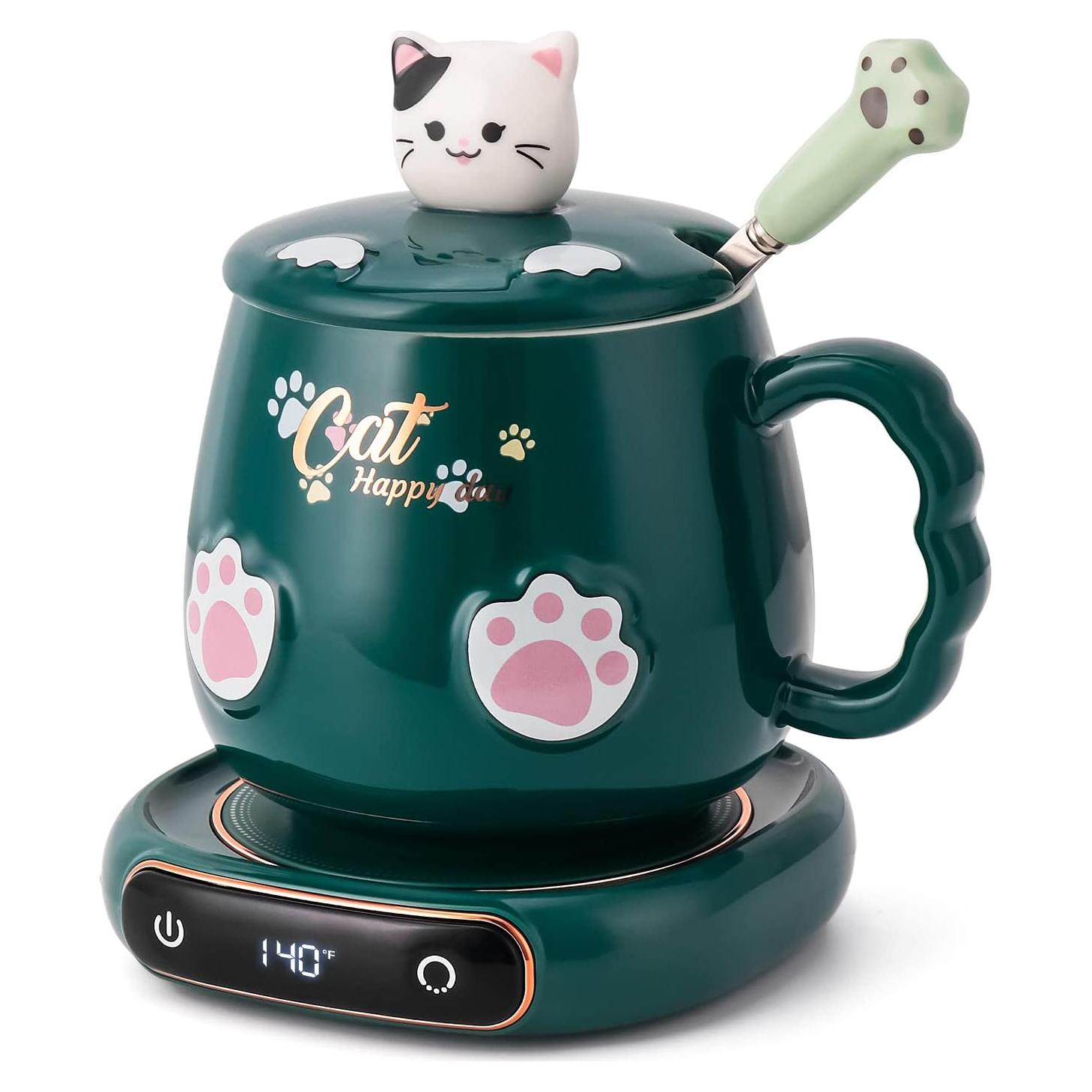 Calentador de Taza BGBG con Taza de Gato Verde 60°C