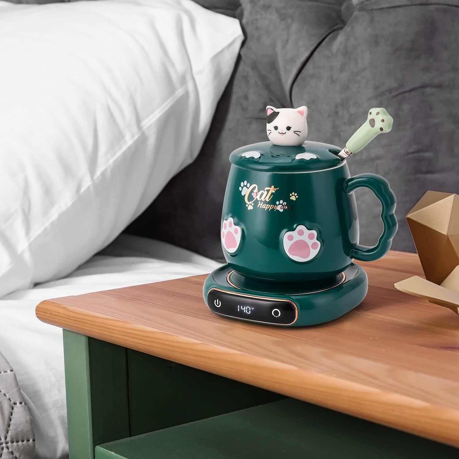 Calentador de Taza BGBG con Taza de Gato Verde 60°C
