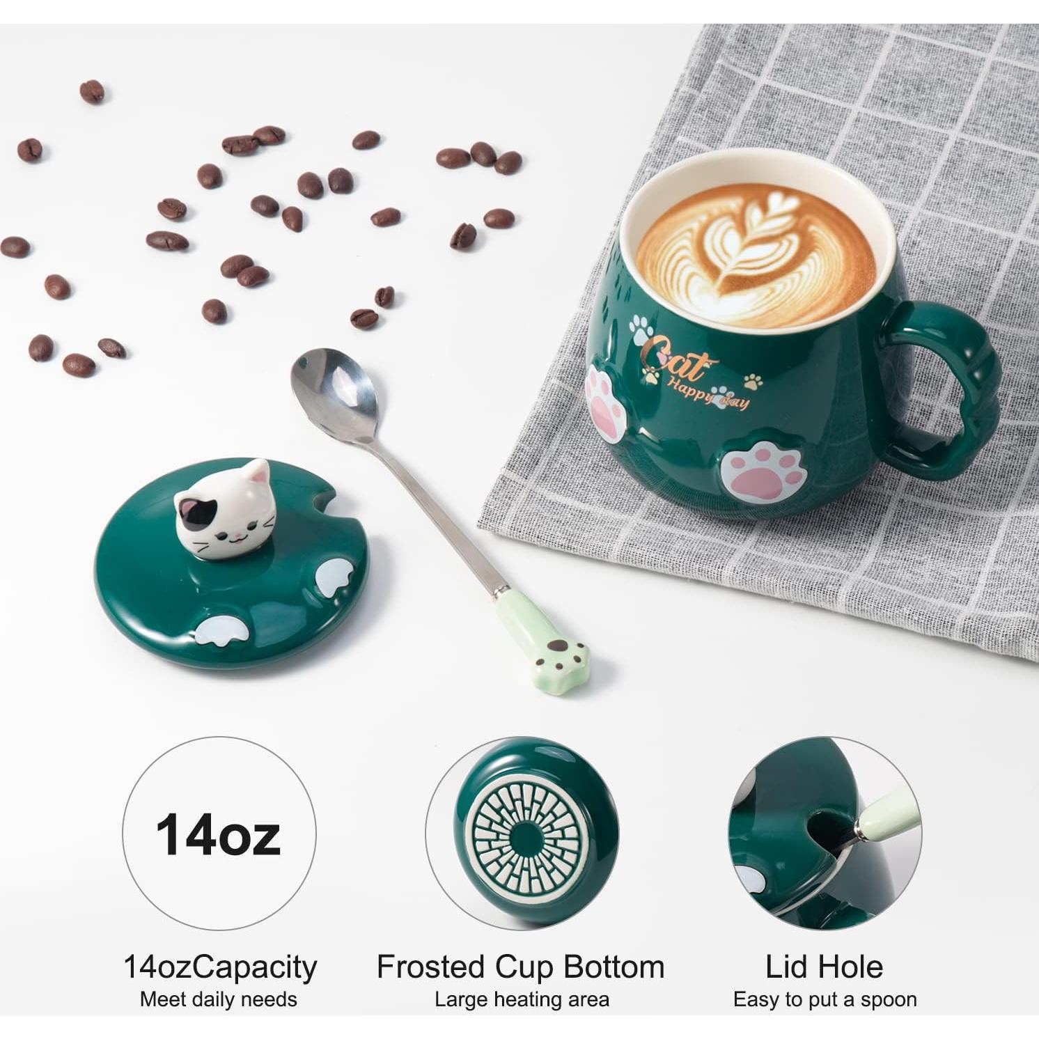 Calentador de Taza BGBG con Taza de Gato Verde 60°C