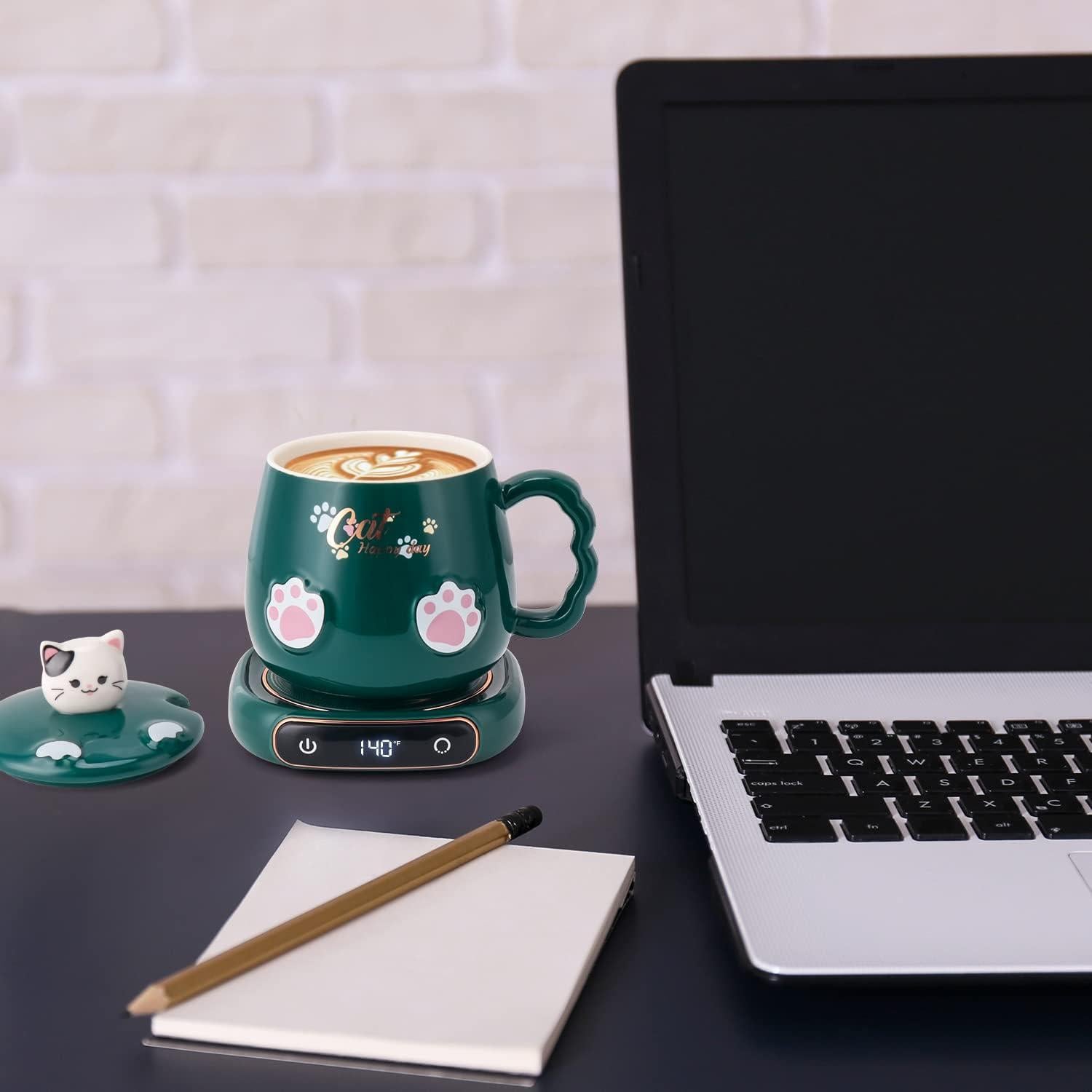 Calentador de Taza BGBG con Taza de Gato Verde 60°C