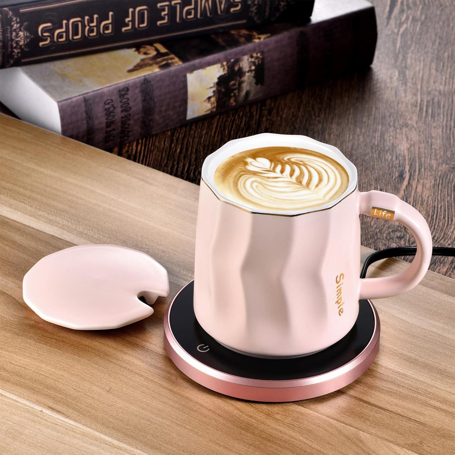 Calentador de Tazas KRGMNHR con Taza Cerámica Rosa 400ml