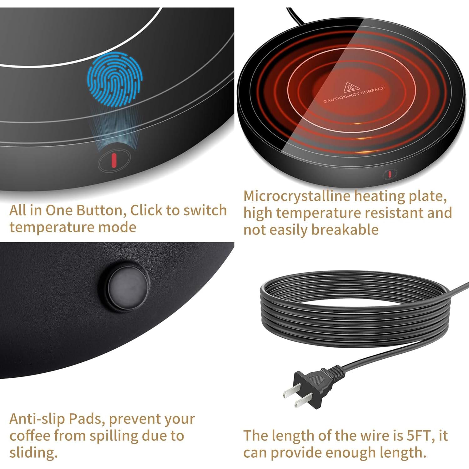 Calentador de Tazas Eléctrico Irrompible Negro 3 Temperaturas
