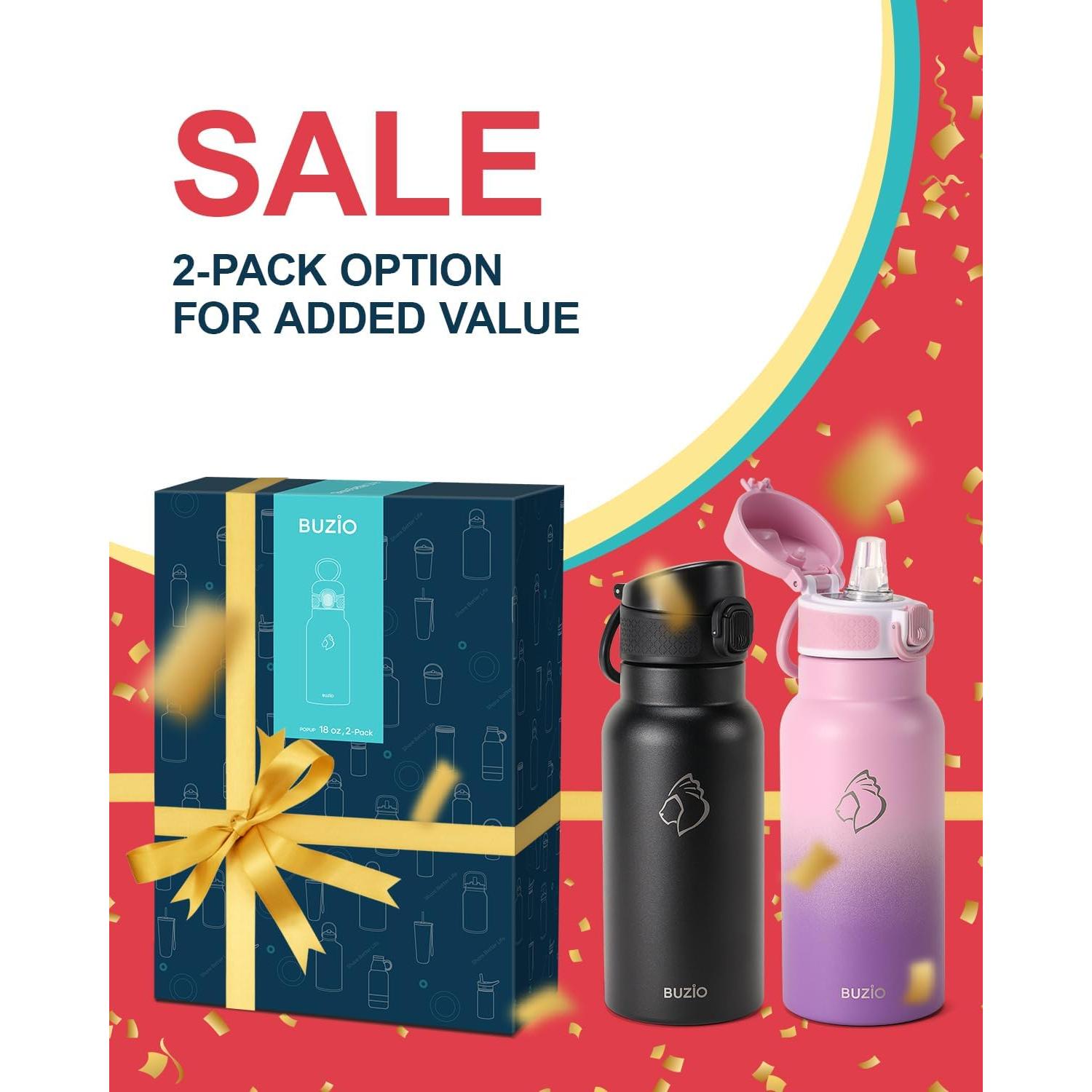 Botella de Agua Aislada BUZIO 0.53L Niños con Pajita 2PCS