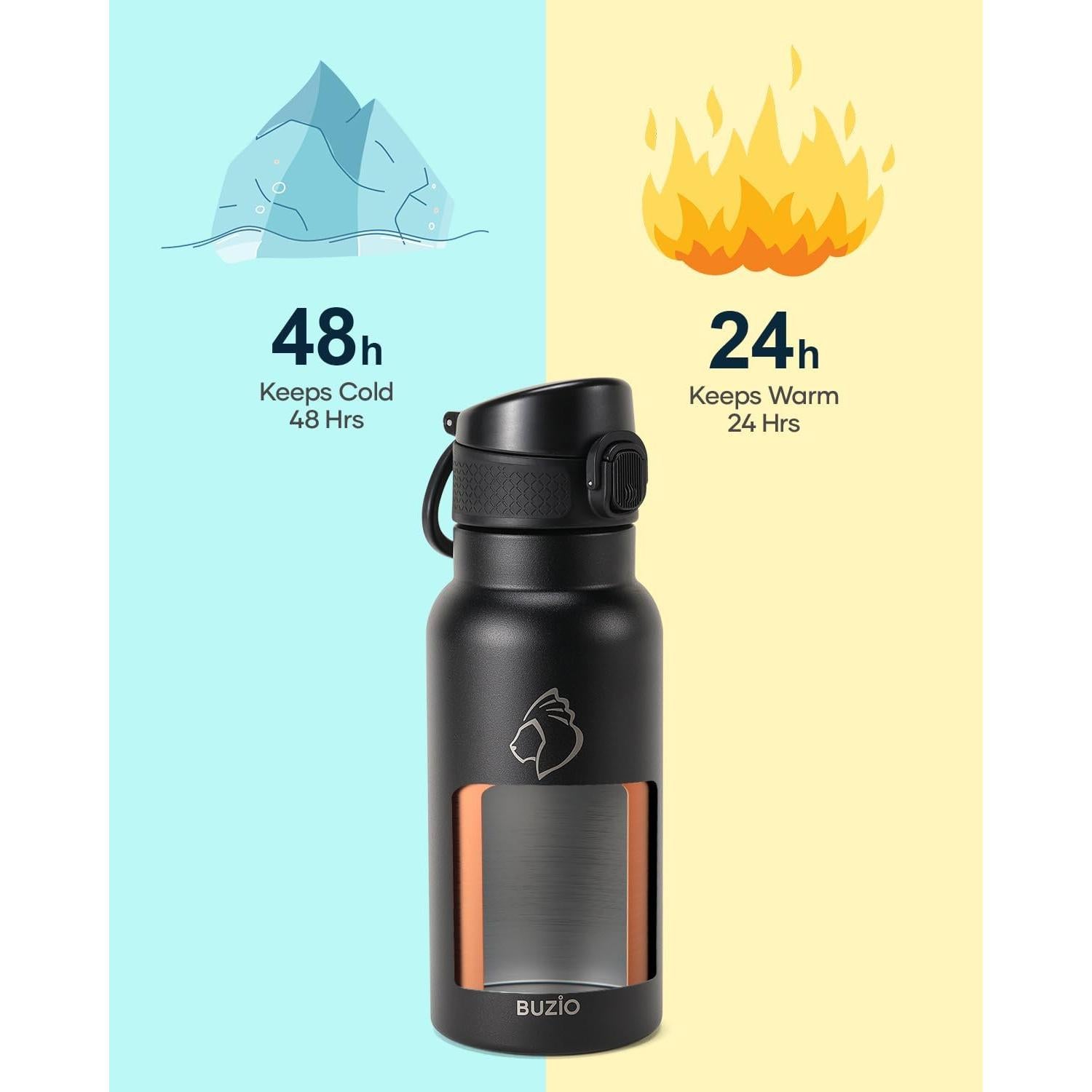 Botella de Agua Aislada BUZIO 0.53L Niños con Pajita 2PCS