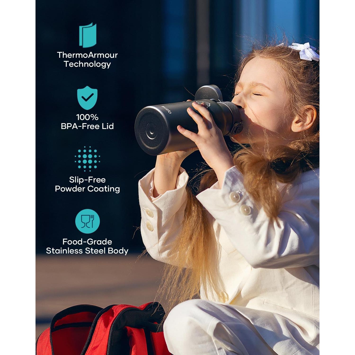 Botella de Agua Aislada BUZIO 0.53L Niños con Pajita 2PCS