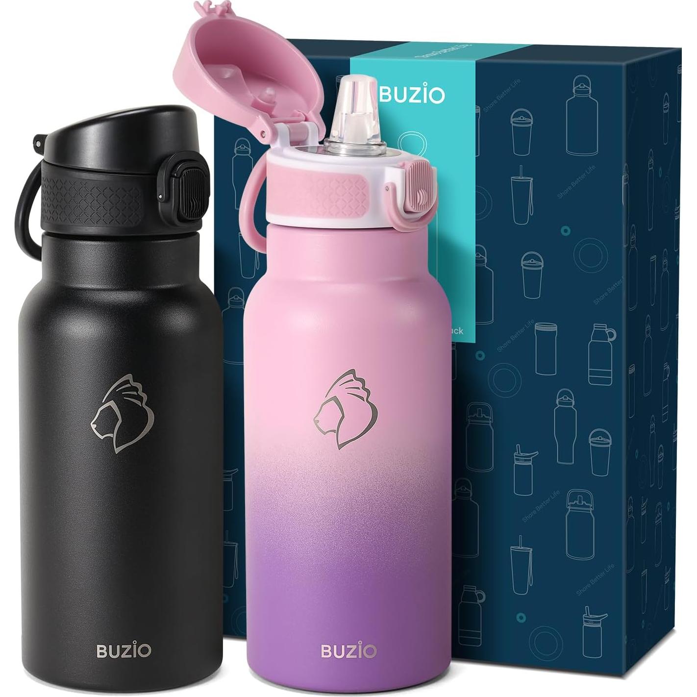 Botella de Agua Aislada BUZIO 0.53L Niños con Pajita 2PCS