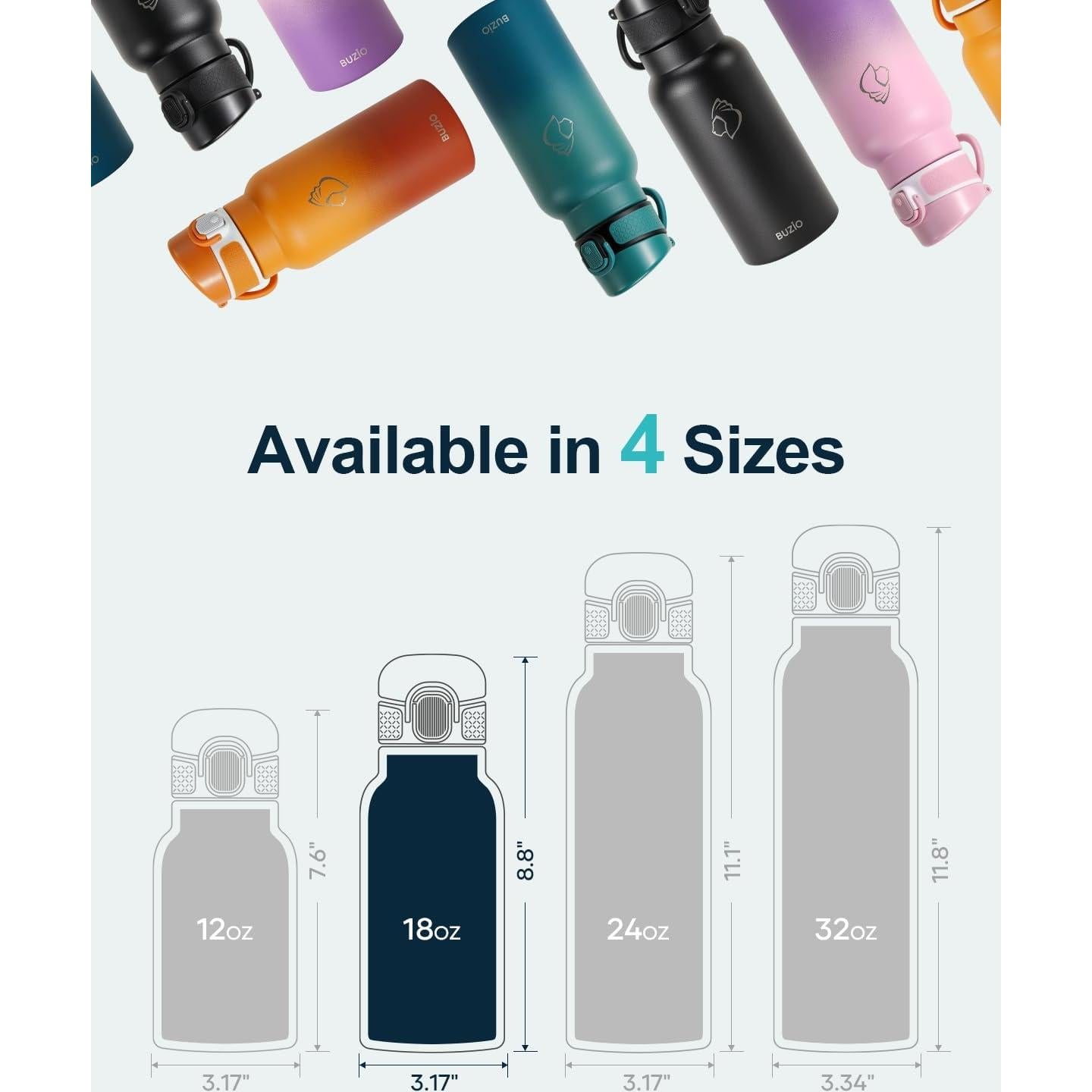 Botella de Agua Aislada BUZIO 0.53L Niños con Pajita 2PCS