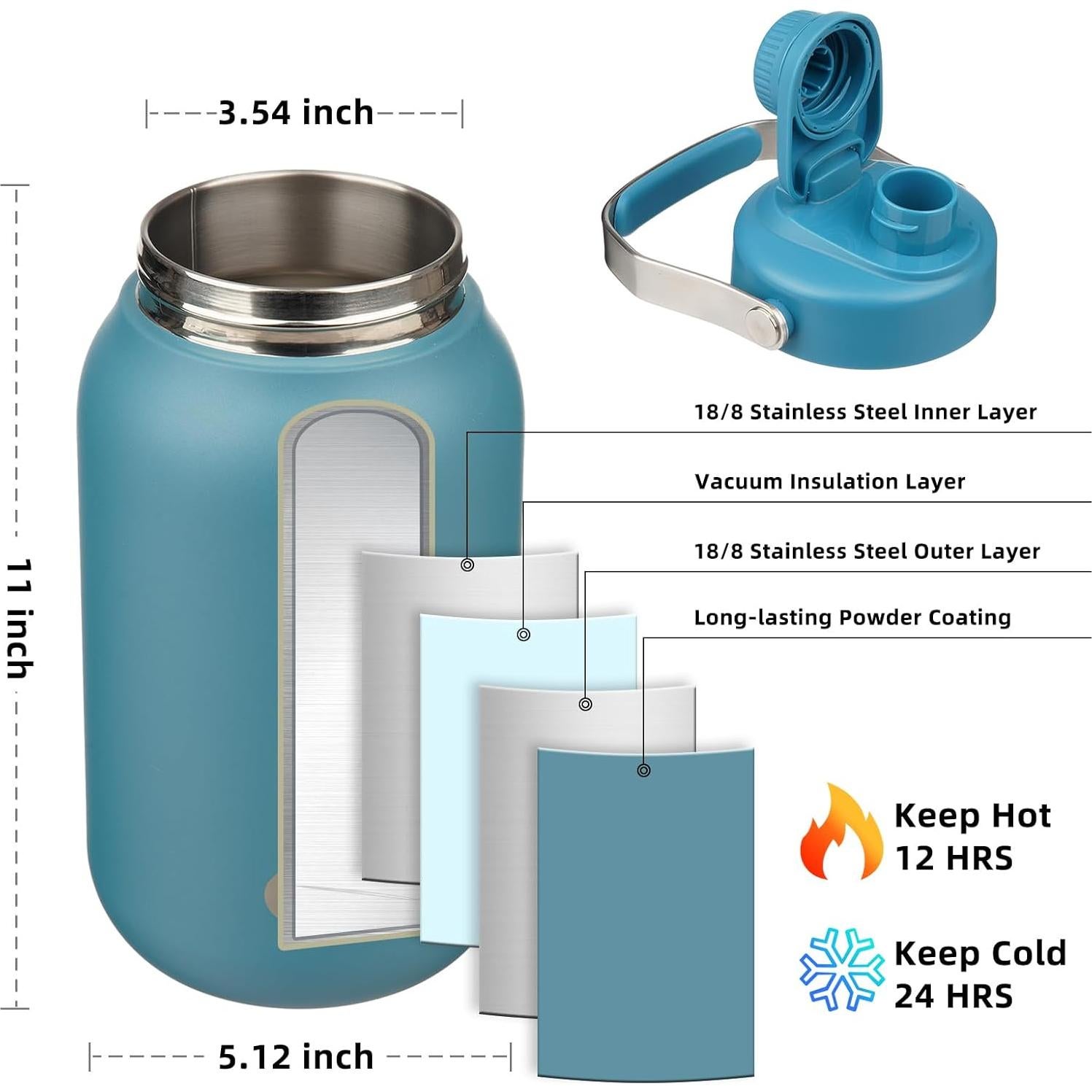 Botella de Agua Aislada BJPKPK 1.89L Acero Inoxidable Azul Marino