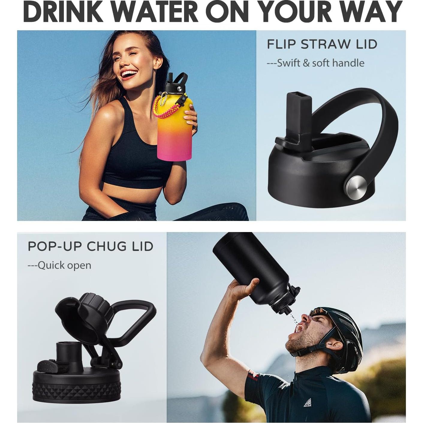 Botella de Agua Aislada ICIOI 1.81L con Tapa de Popote y Asa