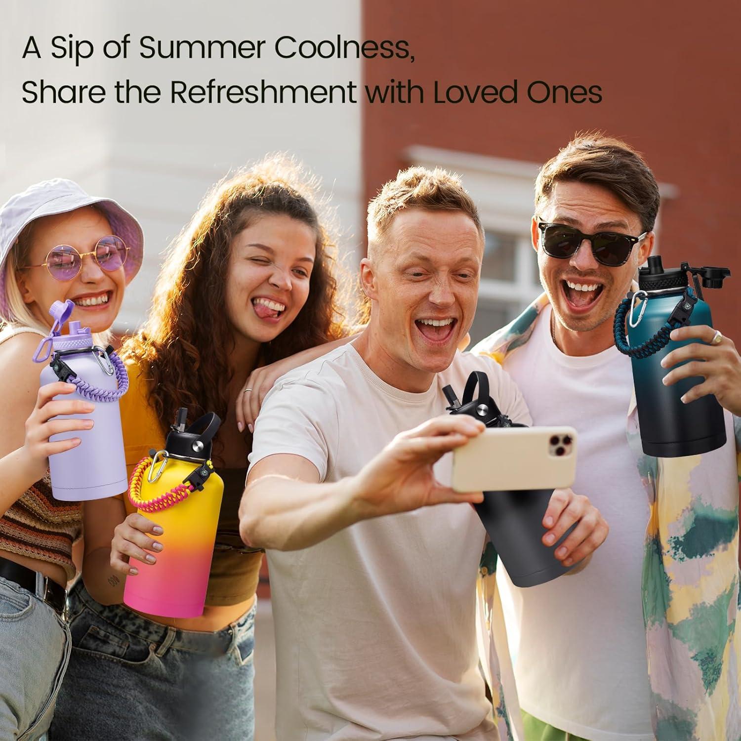 Botella de Agua Aislada ICIOI 1.81L con Tapa de Popote y Asa