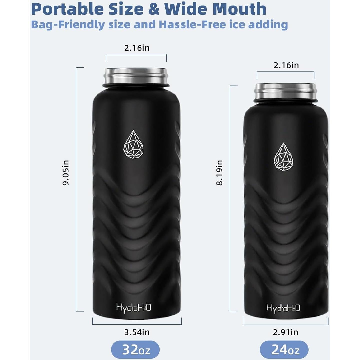 Botella de Agua Aislada HYDRO H2O 32oz Negra Doble Pared