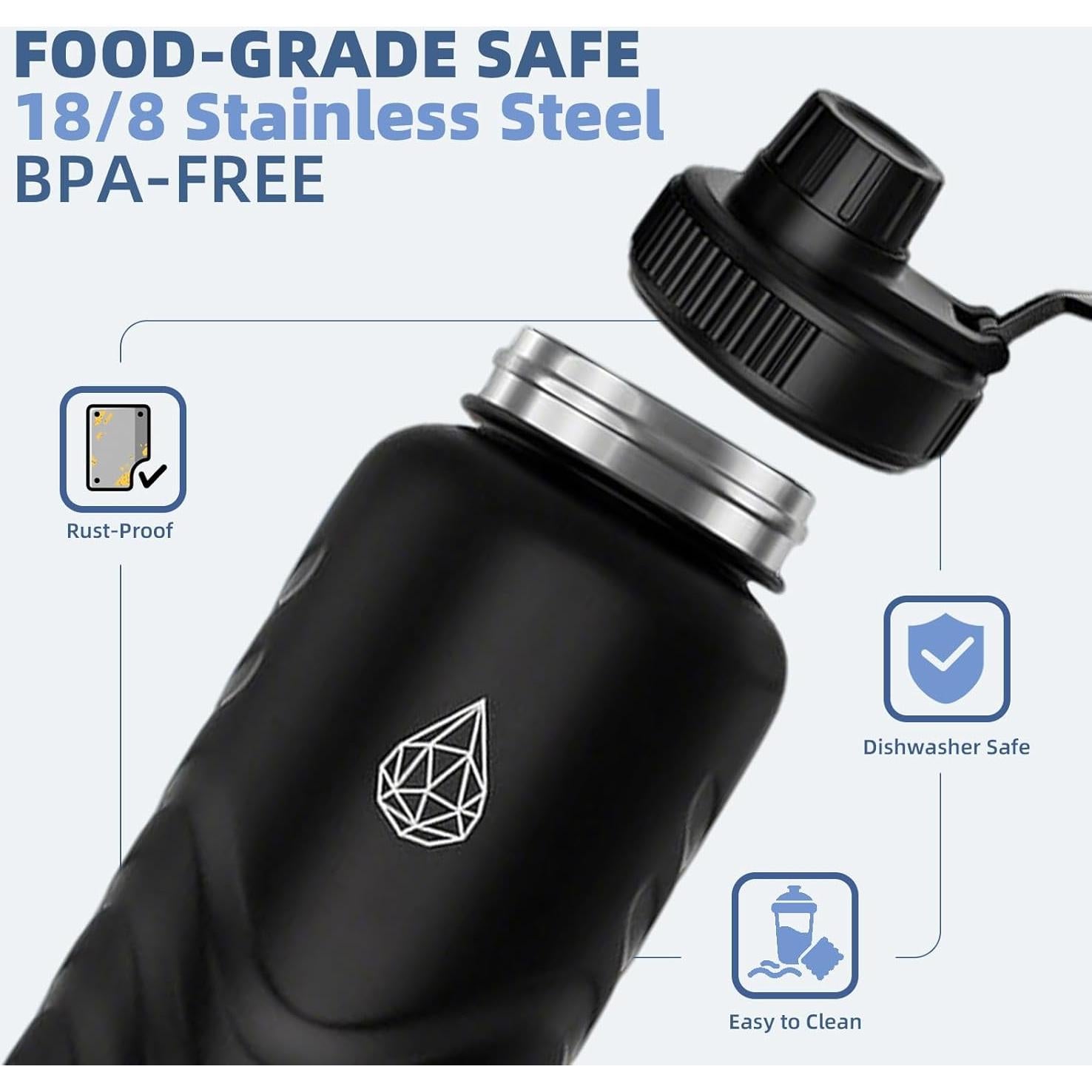 Botella de Agua Aislada HYDRO H2O 32oz Negra Doble Pared