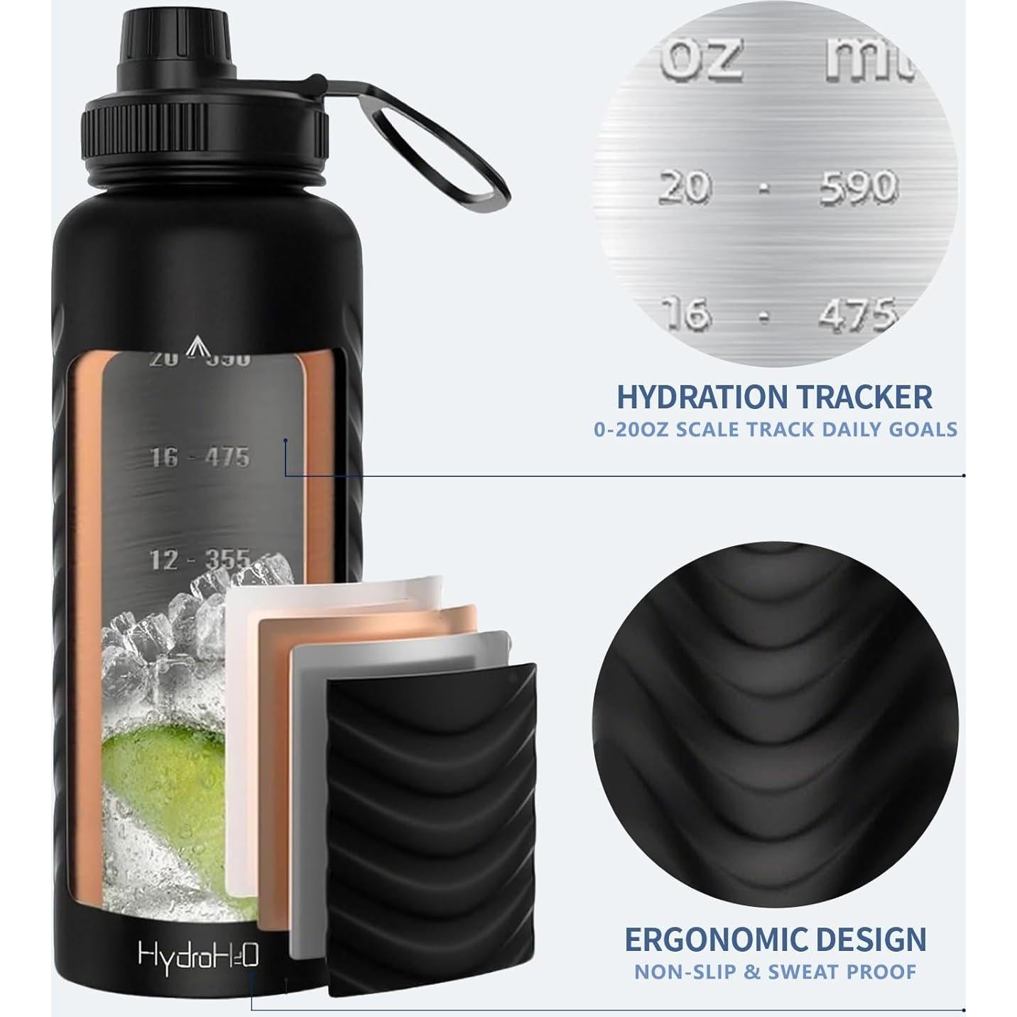 Botella de Agua Aislada HYDRO H2O 32oz Negra Doble Pared