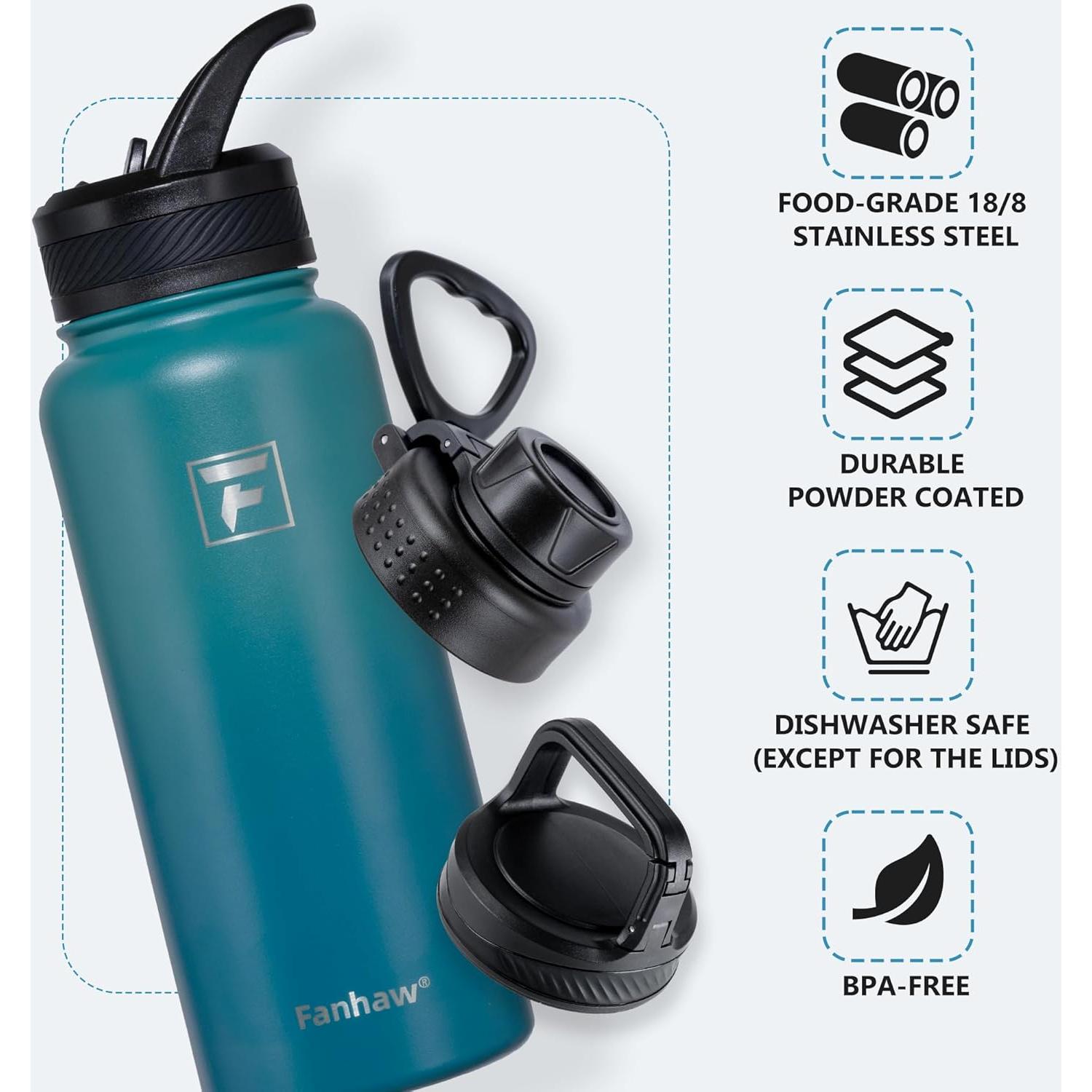 Botella de Agua Aislada Fanhaw 32 oz Acero Inoxidable Verde Azul