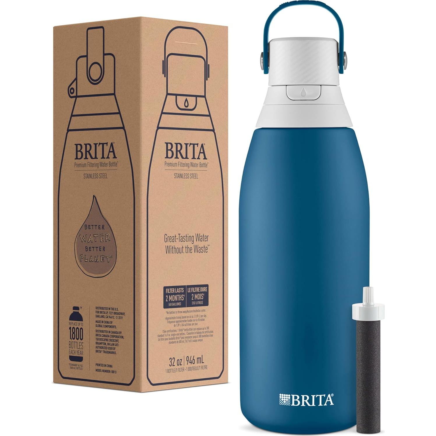 Botella de Agua Filtrante Brita Acero Inoxidable 32 oz Aislada