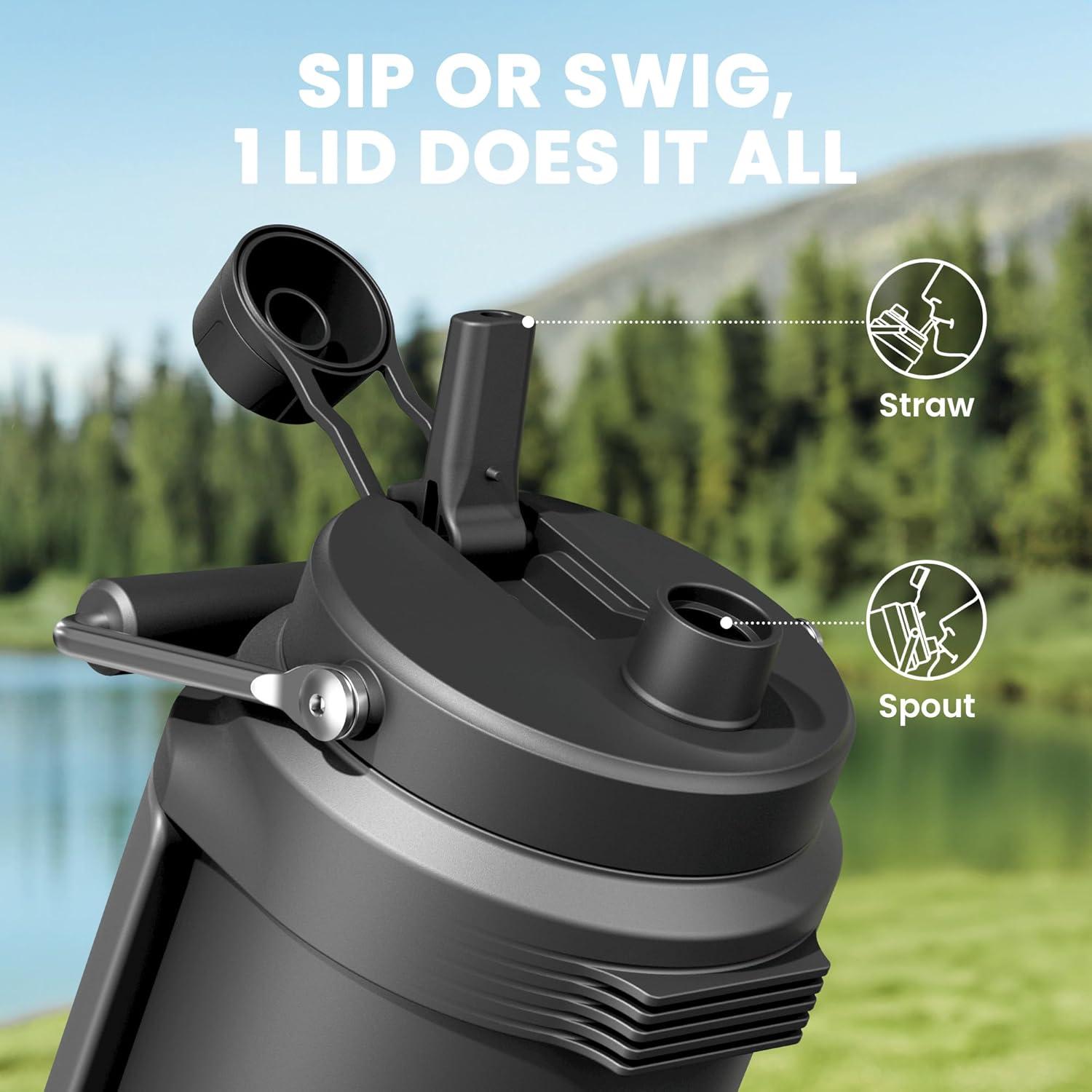 Botella de Agua Aislada 1.89L Meoky con Tapa 2-en-1 y Mango