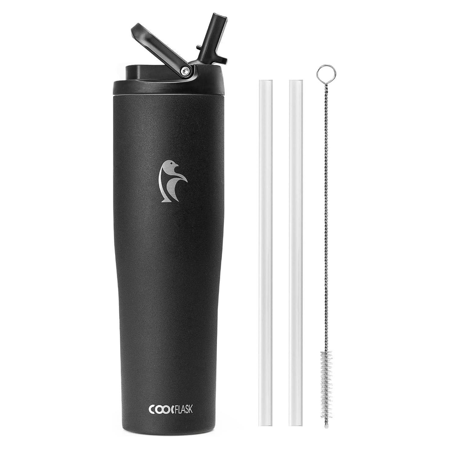 Botella de Agua Aislada Coolflask 40 oz Acero Inoxidable Negro