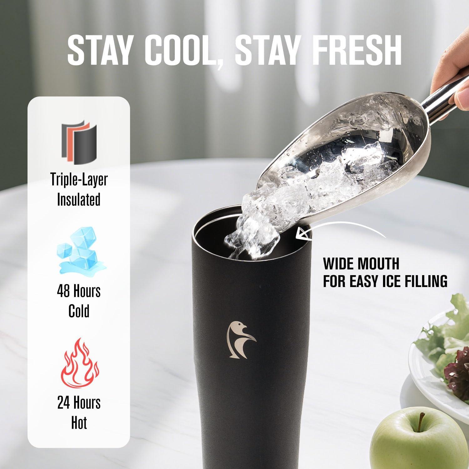 Botella de Agua Aislada Coolflask 40 oz Acero Inoxidable Negro