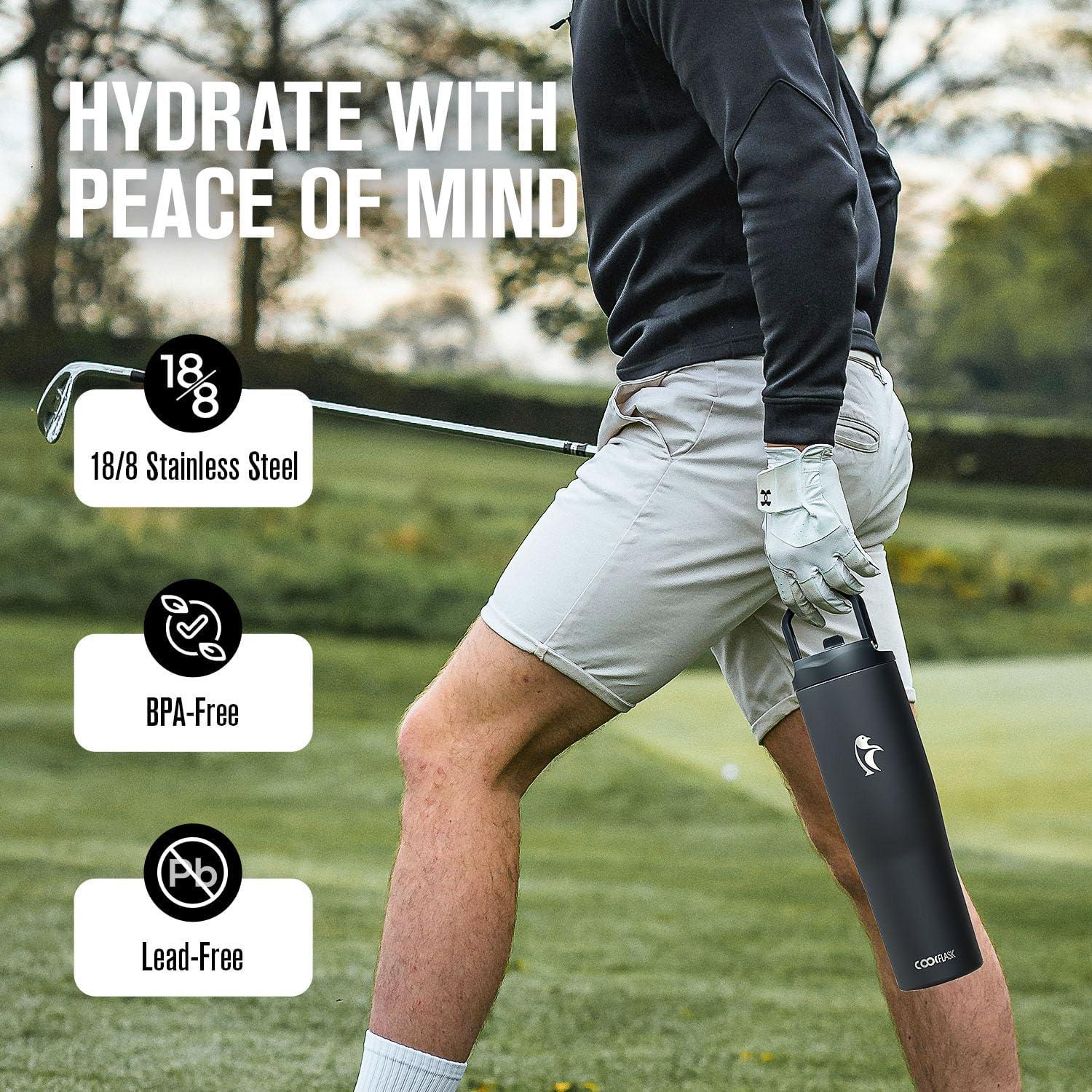 Botella de Agua Aislada Coolflask 40 oz Acero Inoxidable Negro