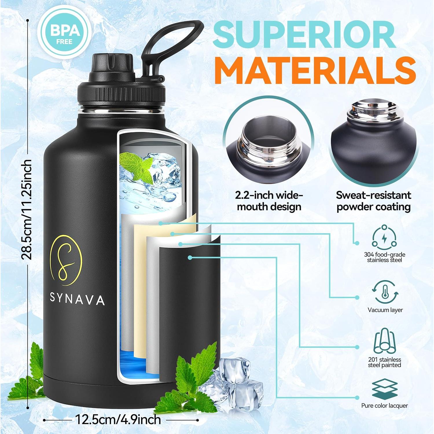 Botella de Agua Aislada Synava 1.89L con Funda y Asa Paracord