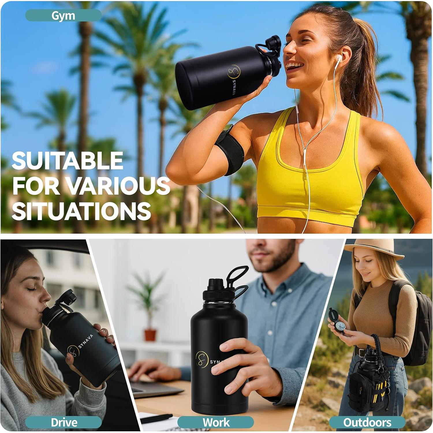 Botella de Agua Aislada Synava 1.89L con Funda y Asa Paracord