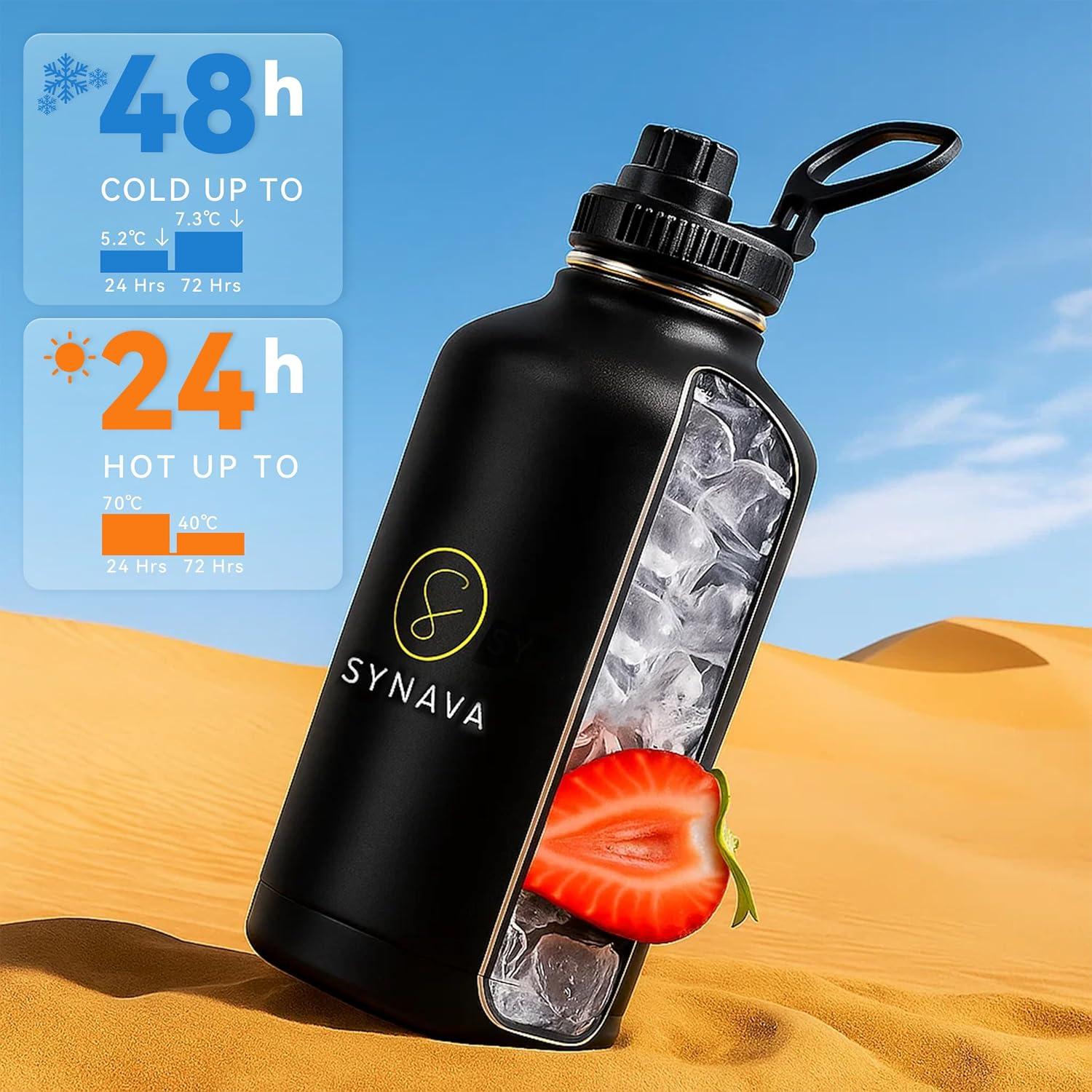 Botella de Agua Aislada Synava 1.89L con Funda y Asa Paracord