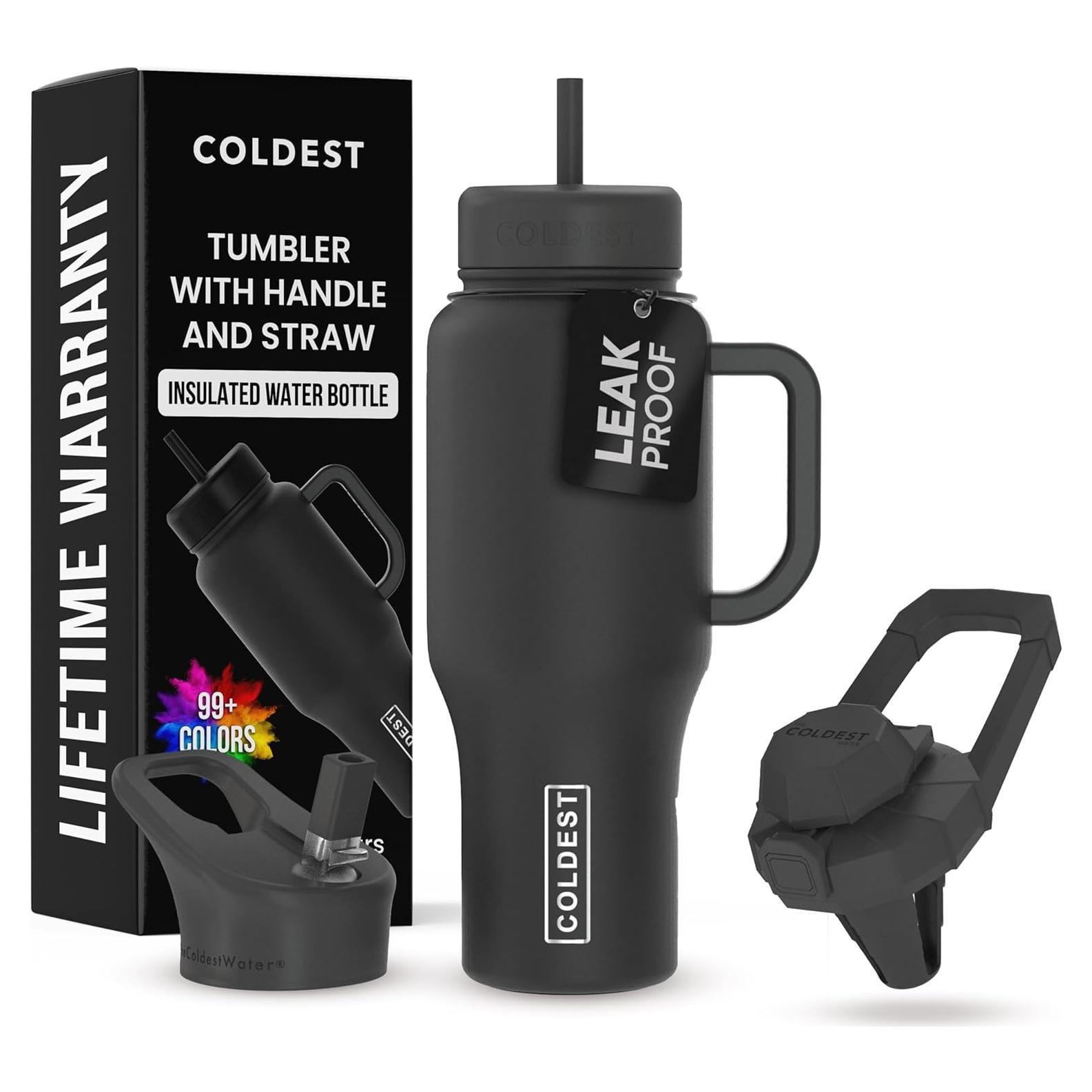 Taza Aislada 36 oz The Coldest Water con Asa y Popote Negro