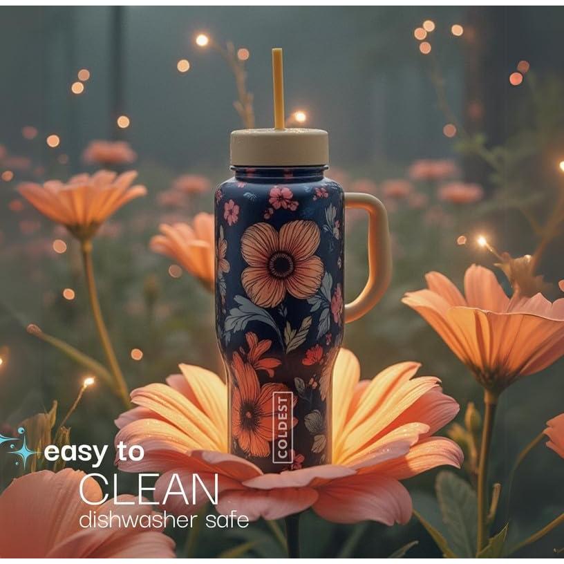 Taza Aislada 36 oz The Coldest Water con Asa y Popote Negro