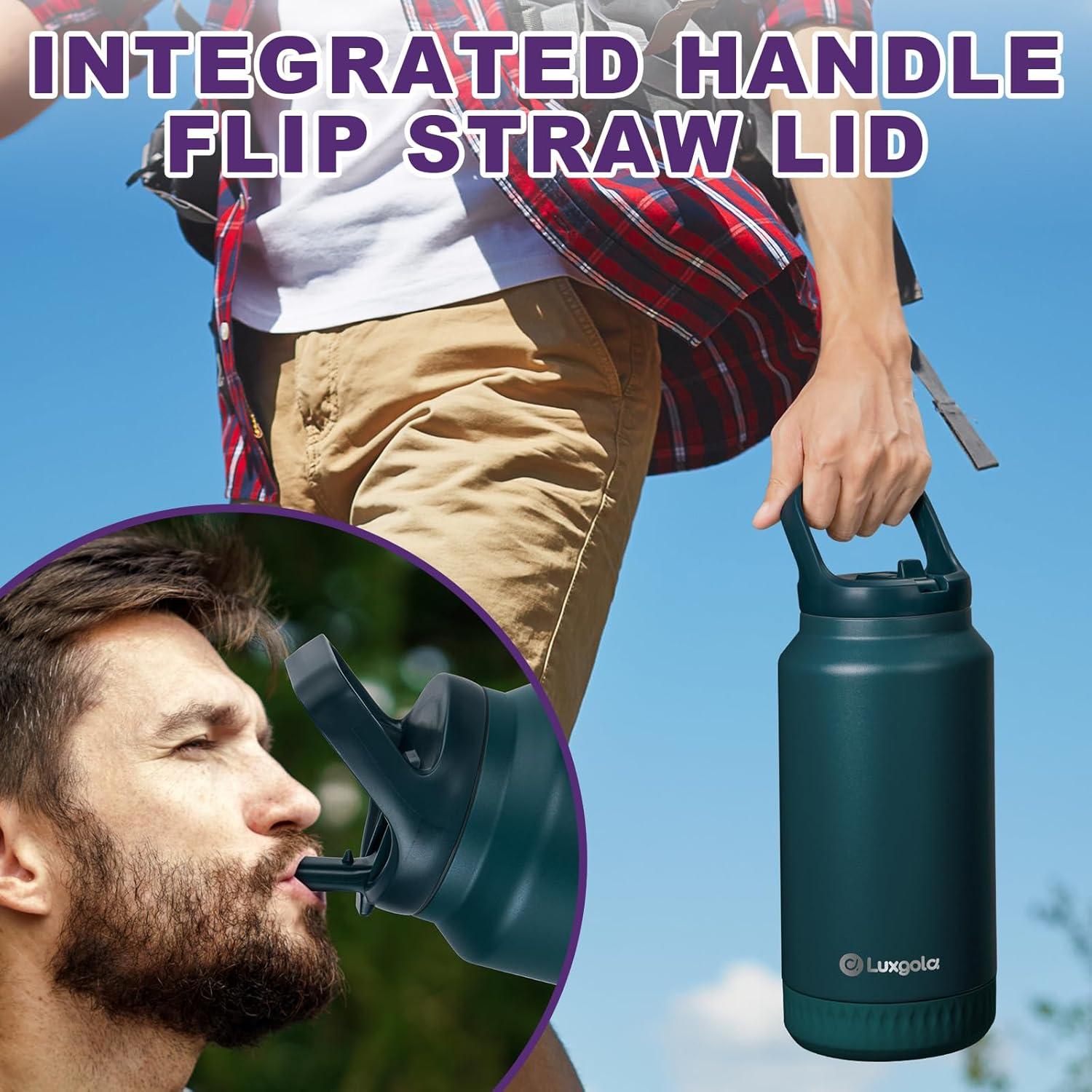 Botella de Agua Aislada Luxgola 64 oz Acero Inoxidable Gris