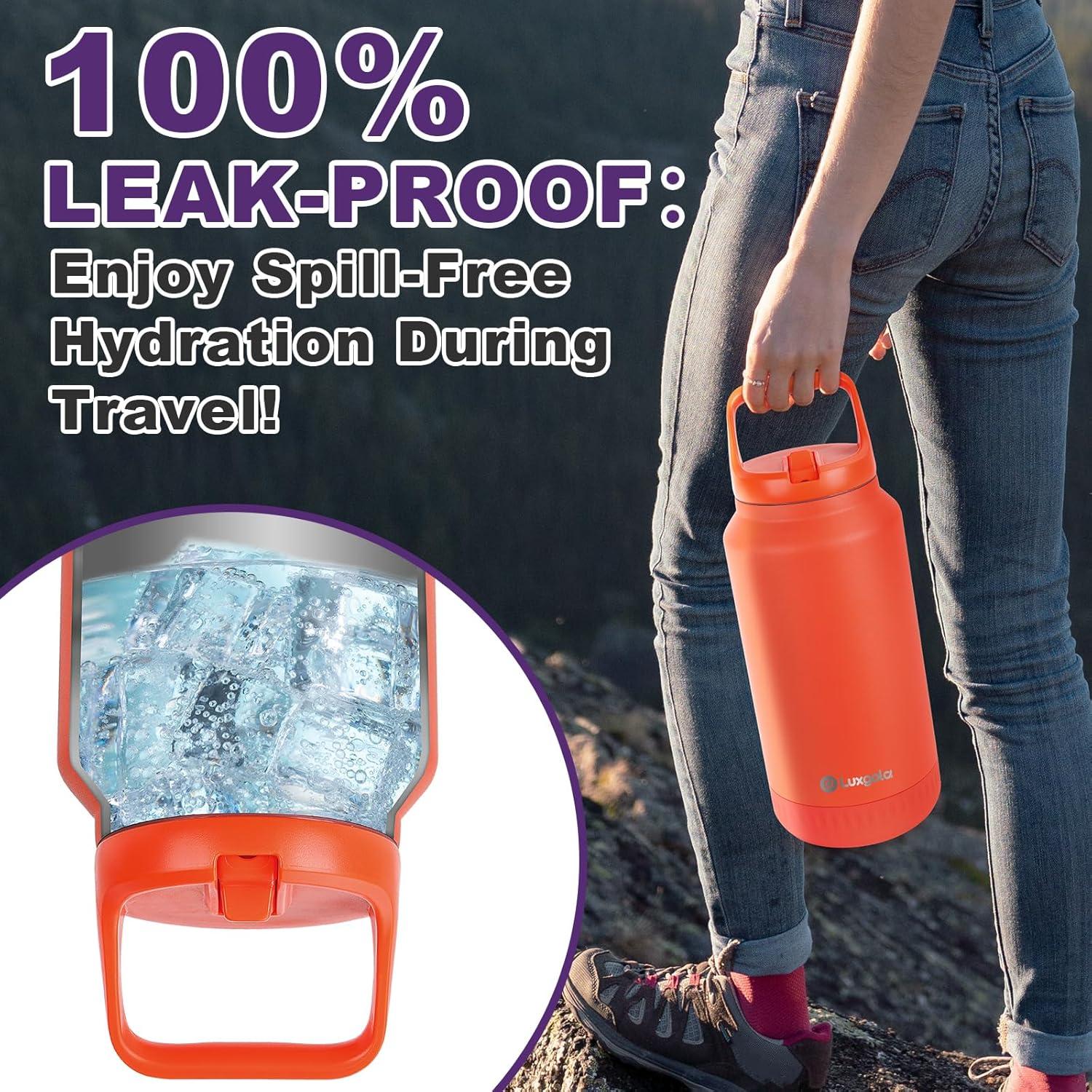 Botella de Agua Aislada Luxgola 64 oz Acero Inoxidable Gris