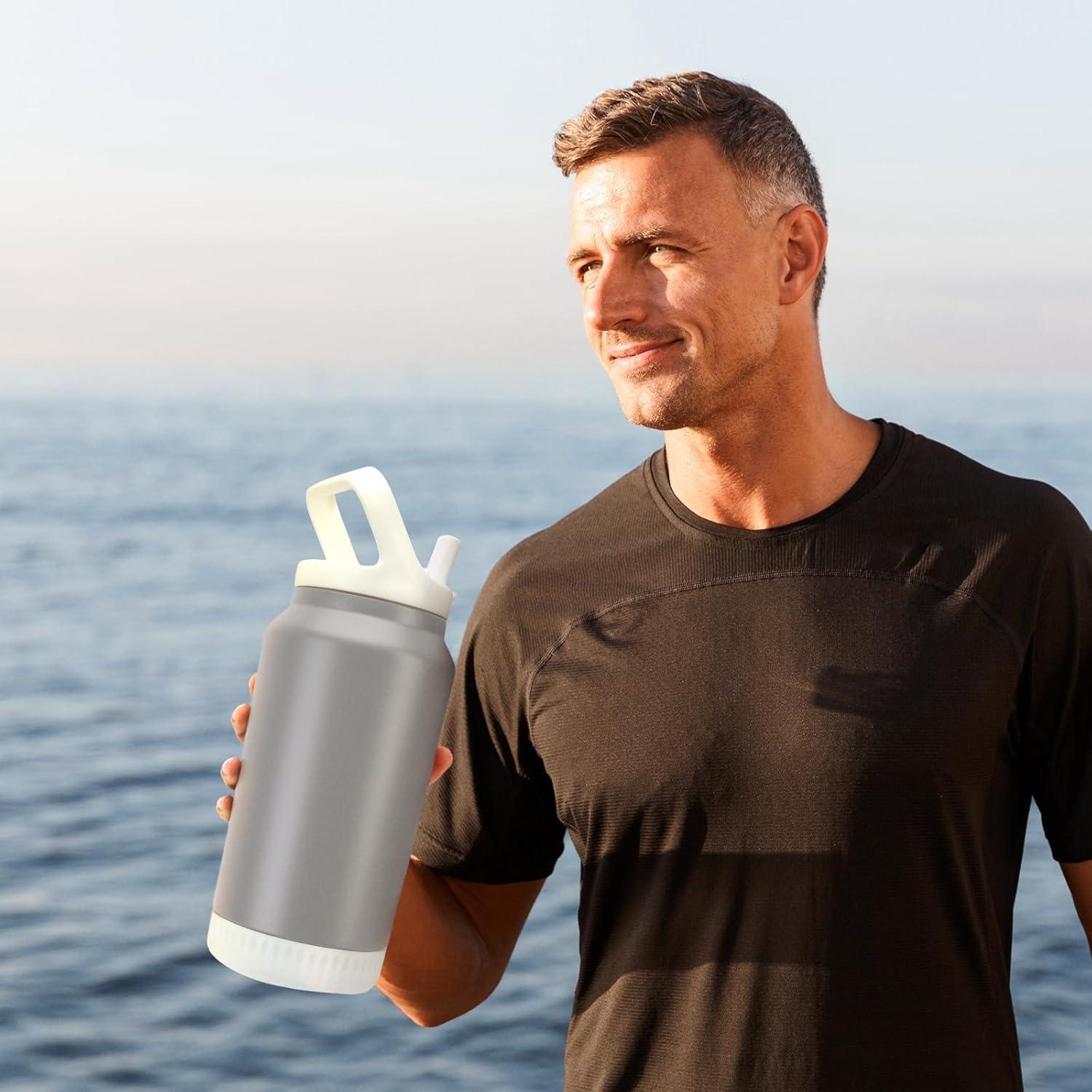 Botella de Agua Aislada Luxgola 64 oz Acero Inoxidable Gris