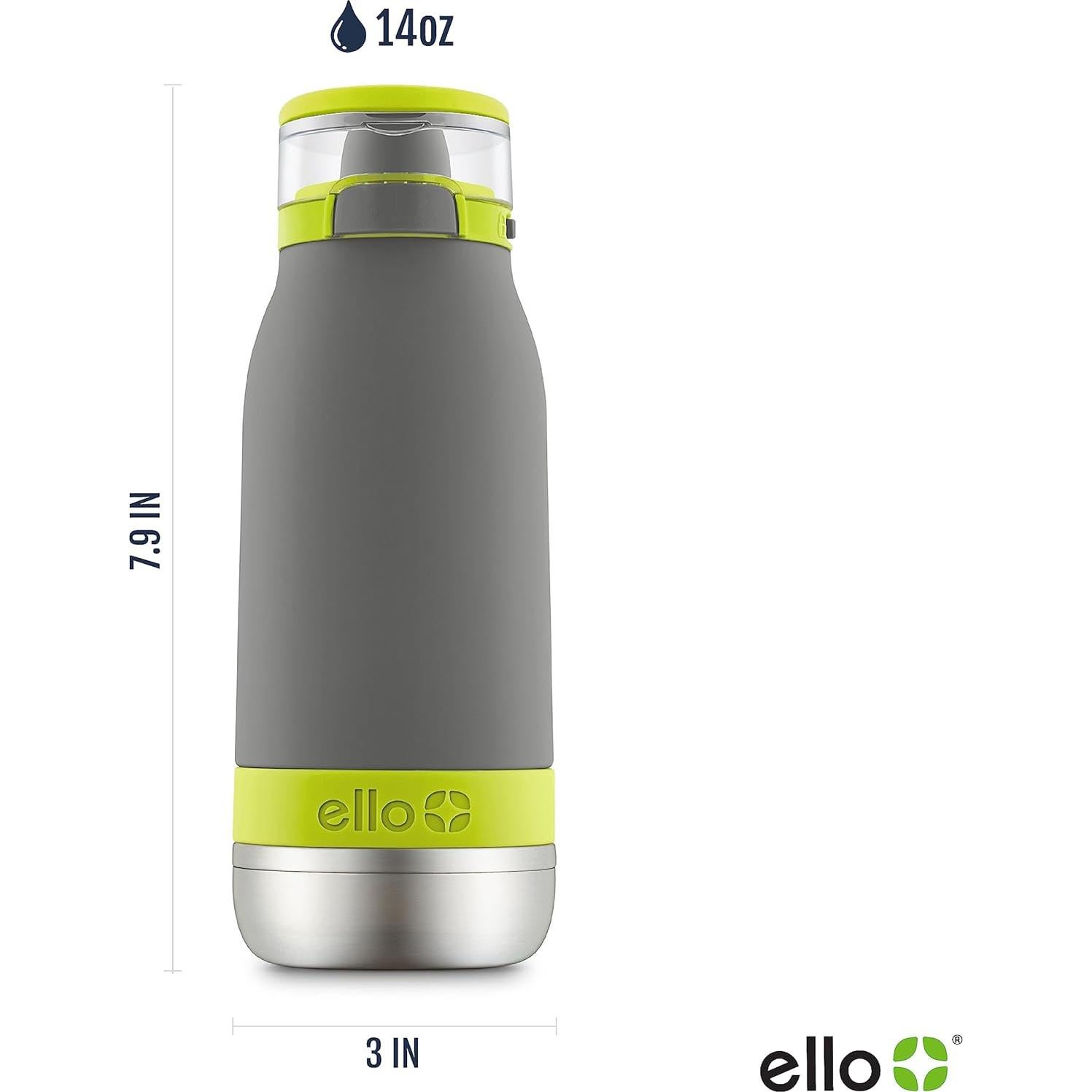 Botella de Agua Infantil Ello Emma 414ml Acero Inoxidable Gris/Verde