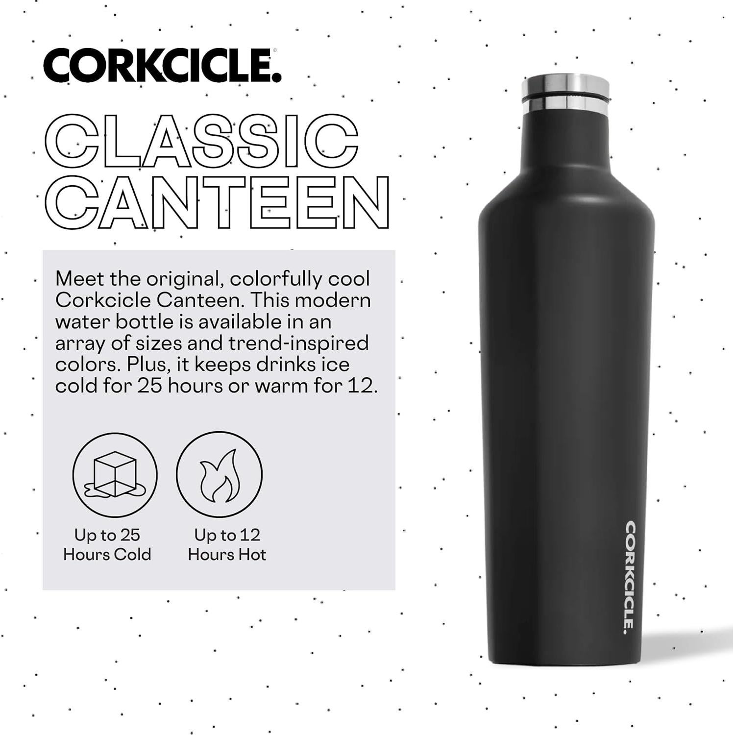 Botella de Agua Aislada Corkcicle 25 oz Acero Inoxidable Negro