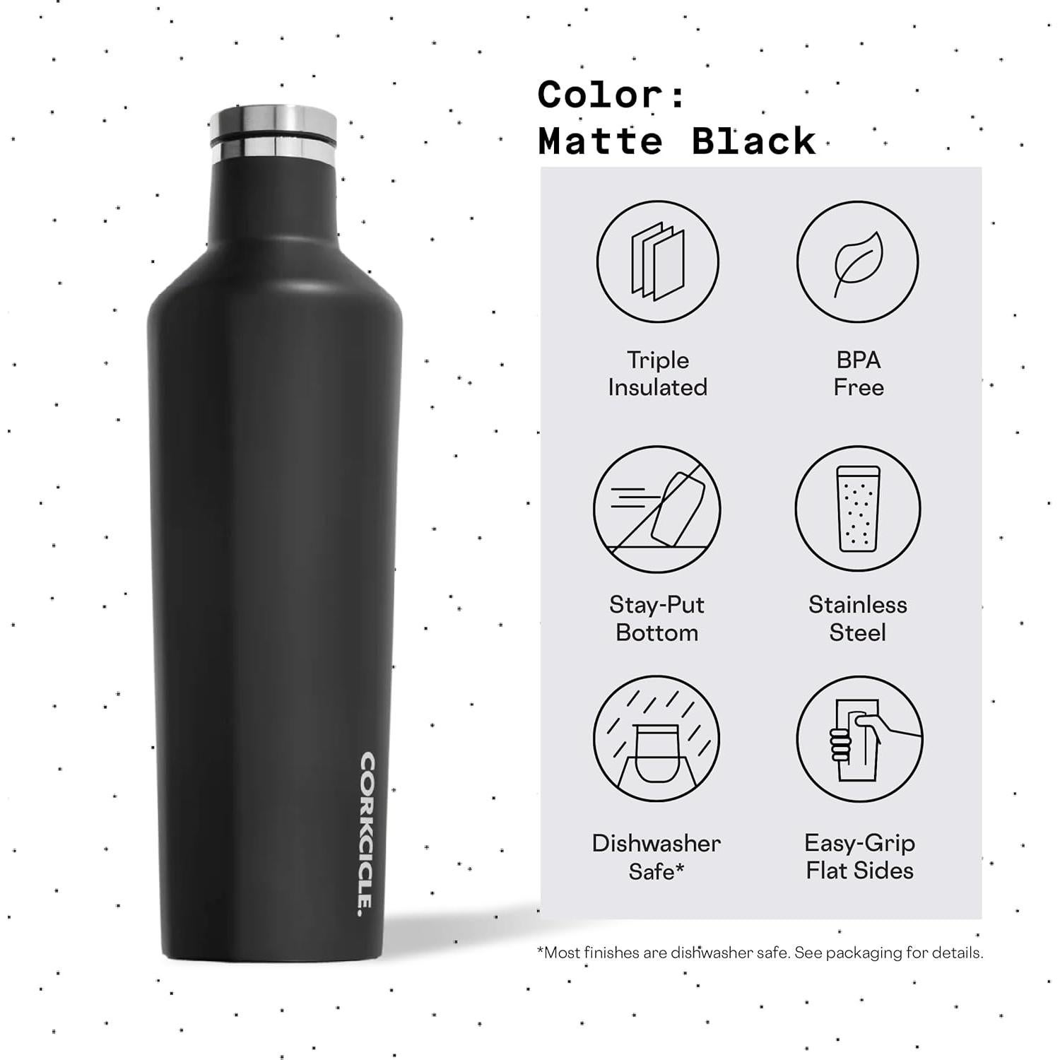 Botella de Agua Aislada Corkcicle 25 oz Acero Inoxidable Negro