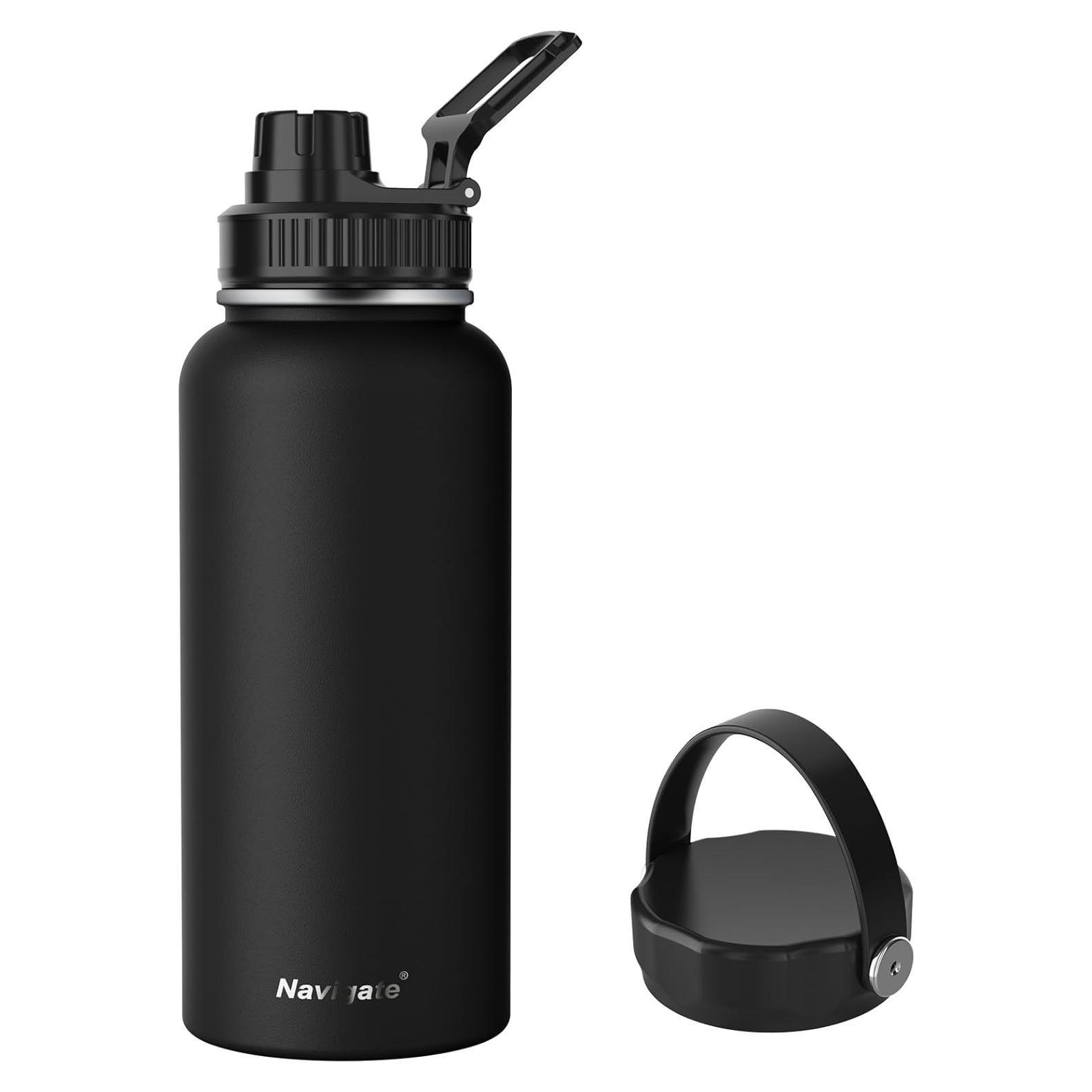 Botella de Agua Deportiva Navigate 0.95L Acero Inoxidable Negra