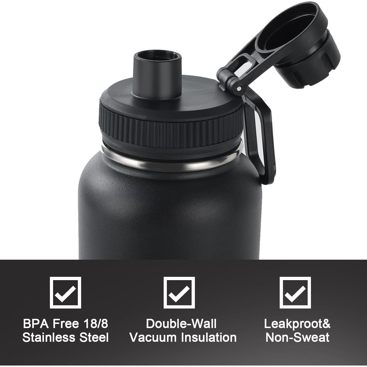 Botella de Agua Deportiva Navigate 0.95L Acero Inoxidable Negra