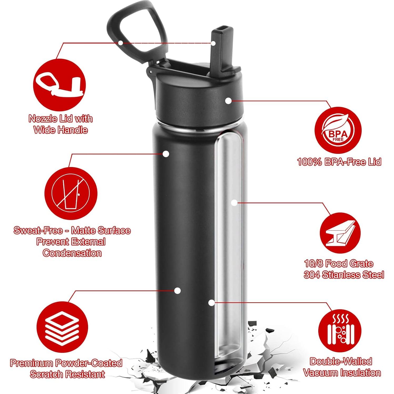 Botellas de Agua Aisladas Volhoply 8 Unidades 720ml Negro