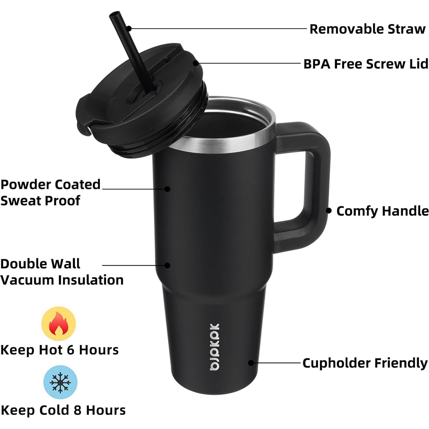 Vaso Térmico BJPKPK de Acero Inoxidable 30oz con Asa y Tapa