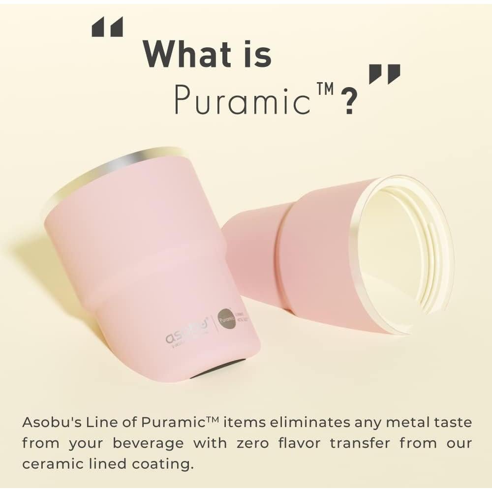 Taza de Viaje Aislada Asobu 12 oz Cerámica Rosa a Prueba de Fugas