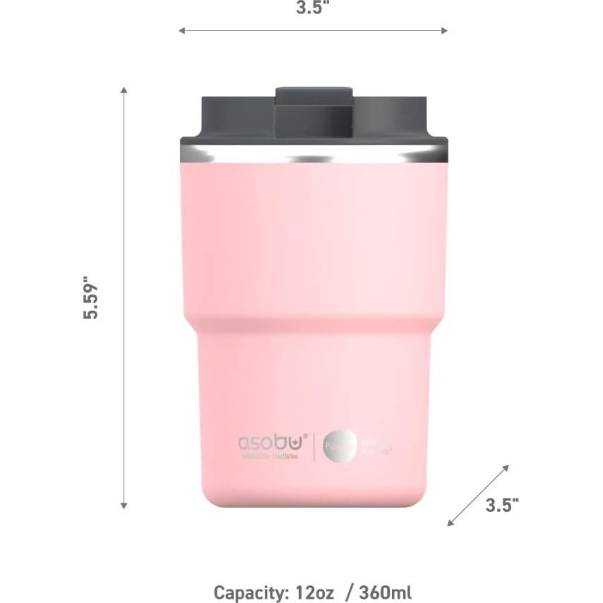 Taza de Viaje Aislada Asobu 12 oz Cerámica Rosa a Prueba de Fugas