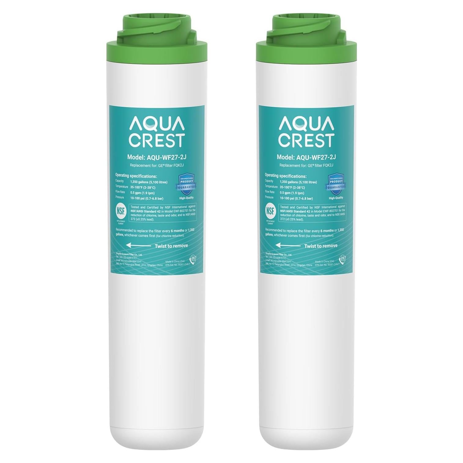 Filtro de Agua AQUACREST FQK2J - Reemplazo GE FQK2J, 2 Unidades