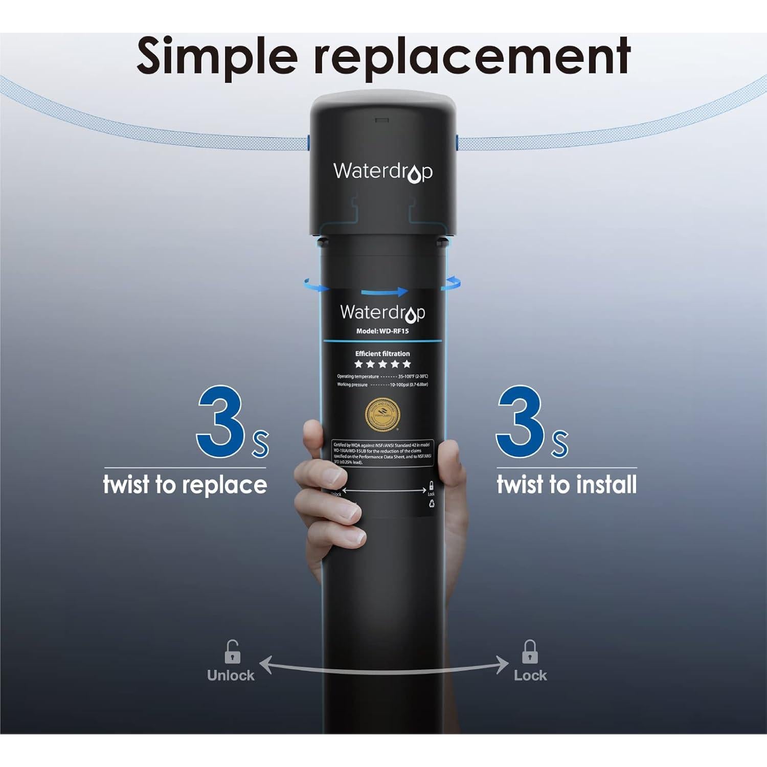 Cartucho Filtro Reemplazo Waterdrop RF15 para Agua Bajo Fregadero